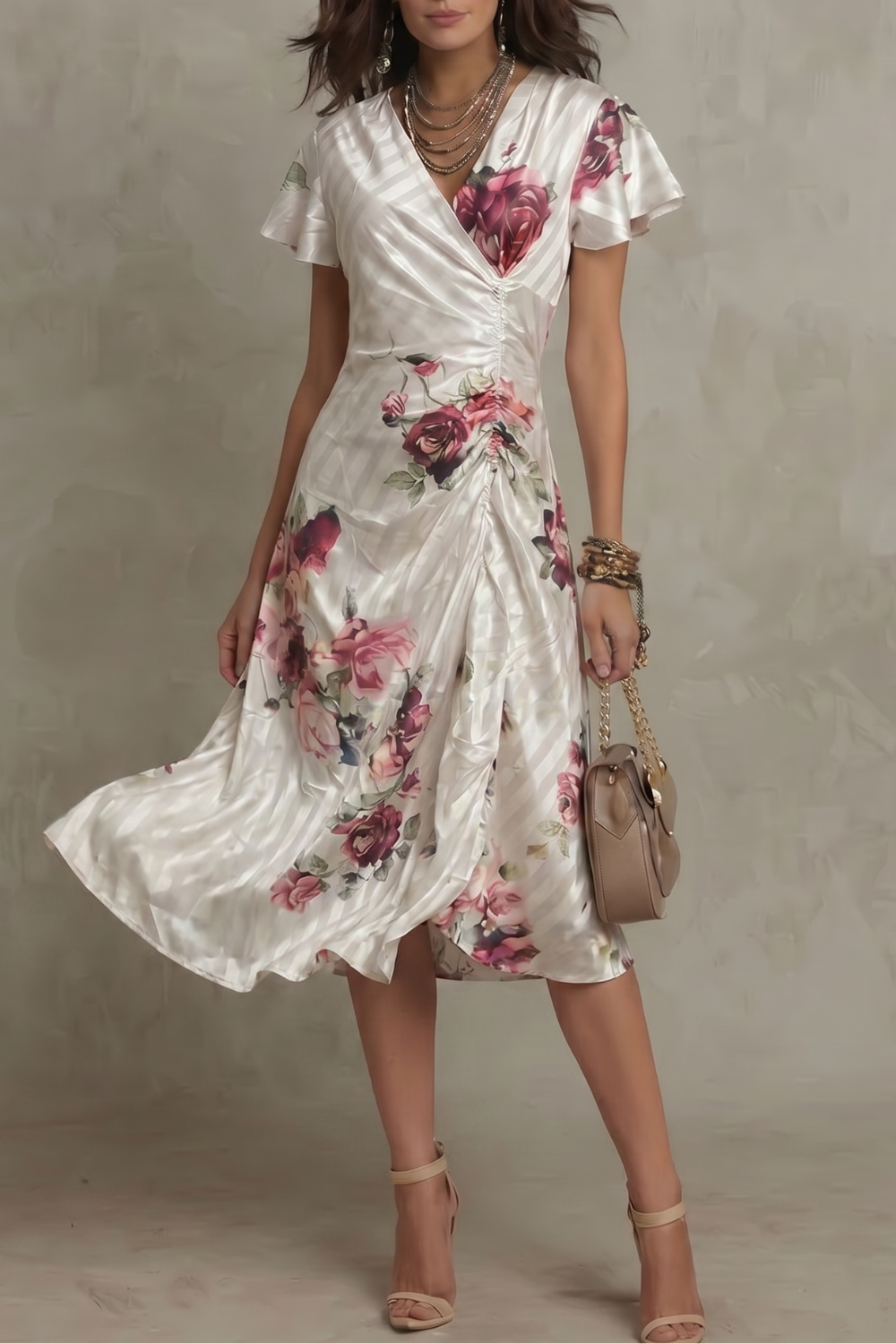 Rosavienne – Vintage satin romance – Midi dress-10642240962903-OLVIA ROSE LONDON