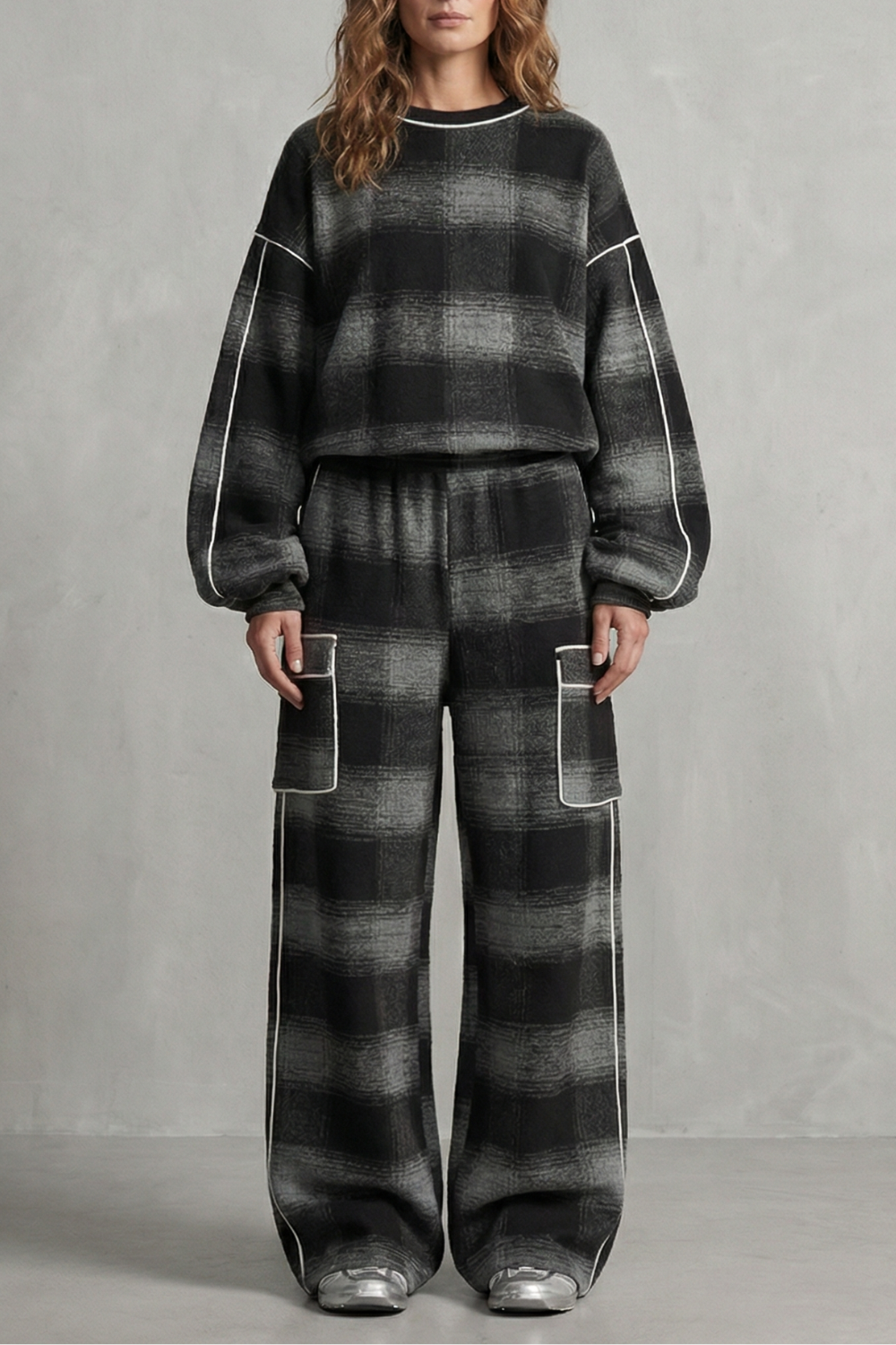 Rovienne – Distressed plaid street style – Two piece set-10644030652759-OLVIA ROSE LONDON