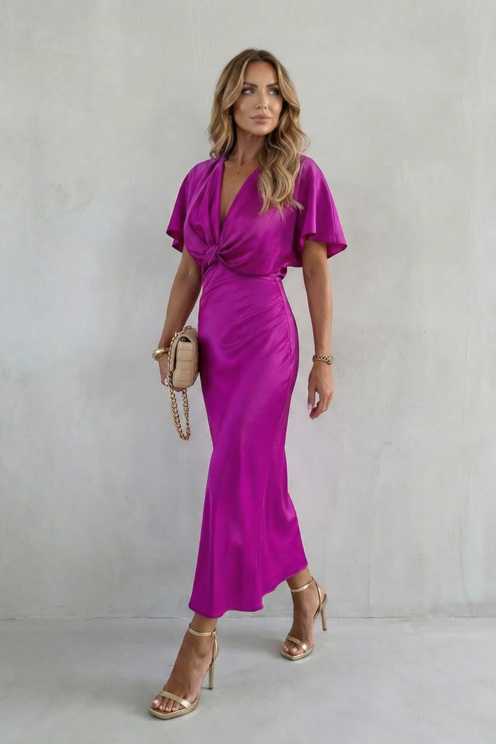 Satinéa – Knot waist elegance – Midi dress-10755686826327-OLVIA ROSE LONDON