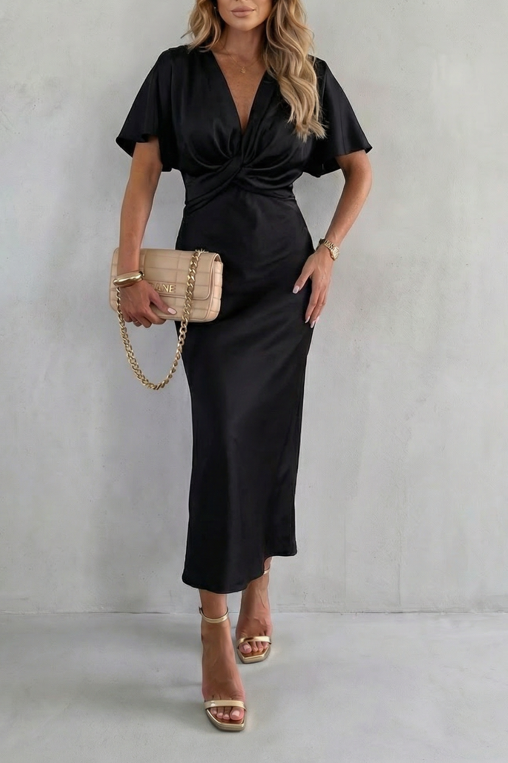 Satinéa – Knot waist elegance – Midi dress-10755686826327-OLVIA ROSE LONDON