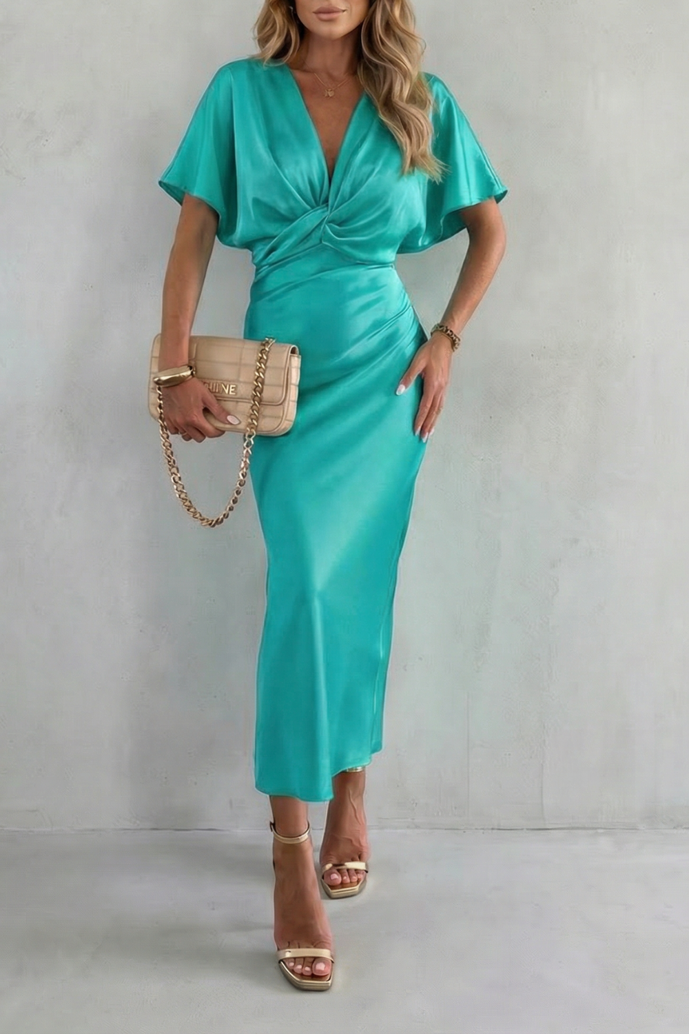 Satinéa – Knot waist elegance – Midi dress-10755686826327-OLVIA ROSE LONDON