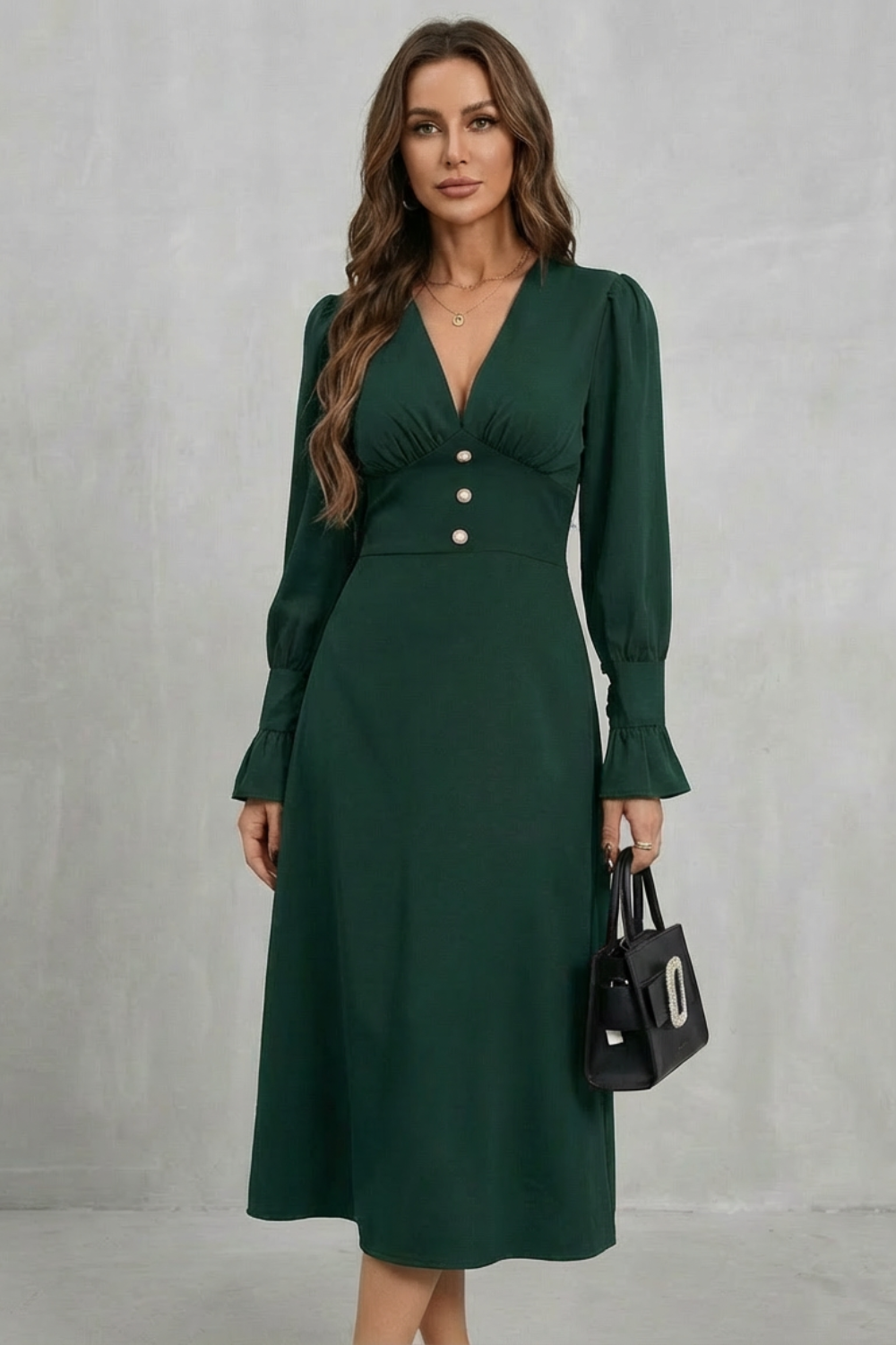 Serafina – Pearl button detail – Midi shirt dress-10510188282199-OLVIA ROSE LONDON