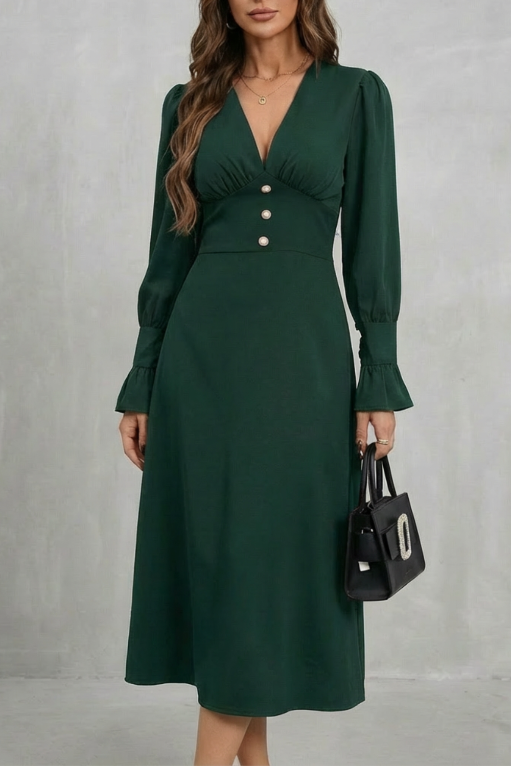 Serafina – Pearl button detail – Midi shirt dress-10510188282199-OLVIA ROSE LONDON