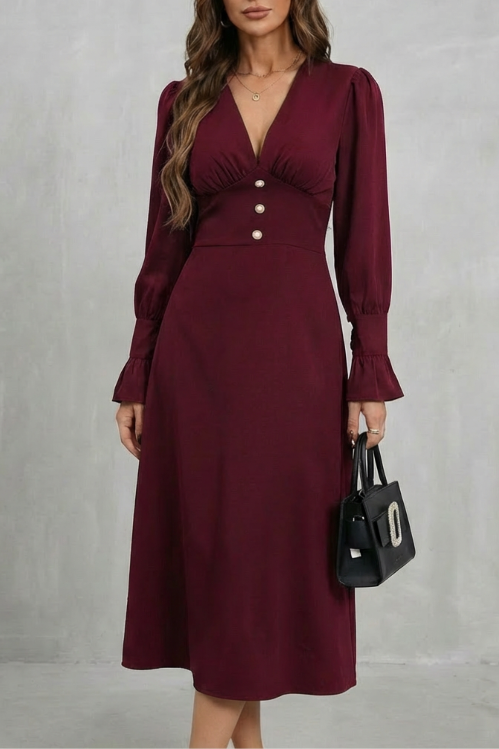 Serafina – Pearl button detail – Midi shirt dress-10510188282199-OLVIA ROSE LONDON