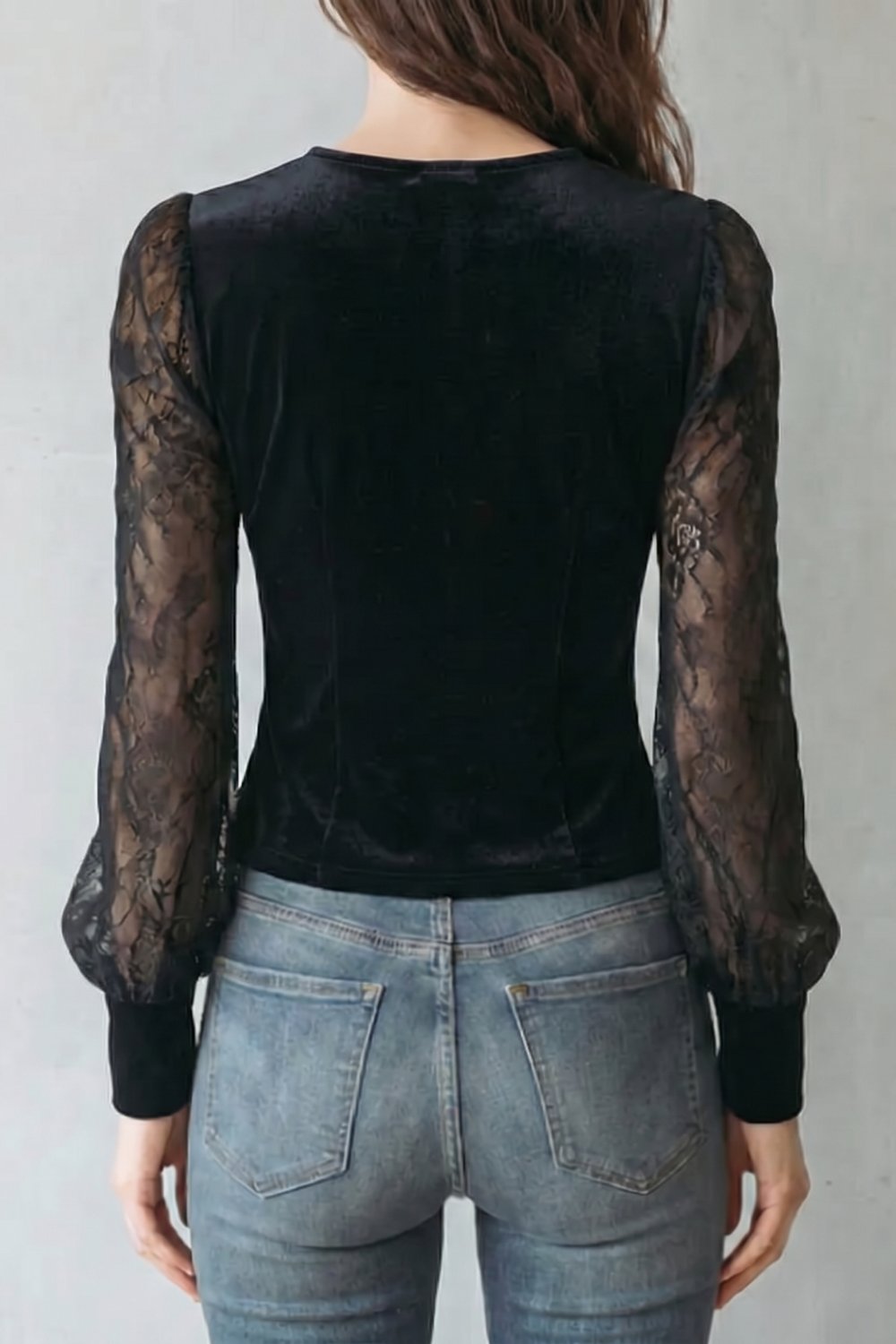 Serevine – Lace spliced elegance – Velvet fitted blouse-10497651147095-OLVIA ROSE LONDON