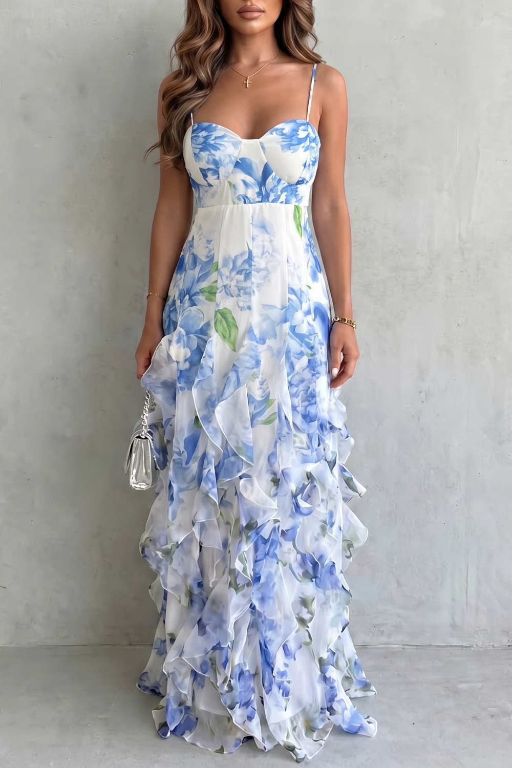 Sestina – Sheer floral cascade – Ruffled evening maxi dress-10601495232855-OLVIA ROSE LONDON