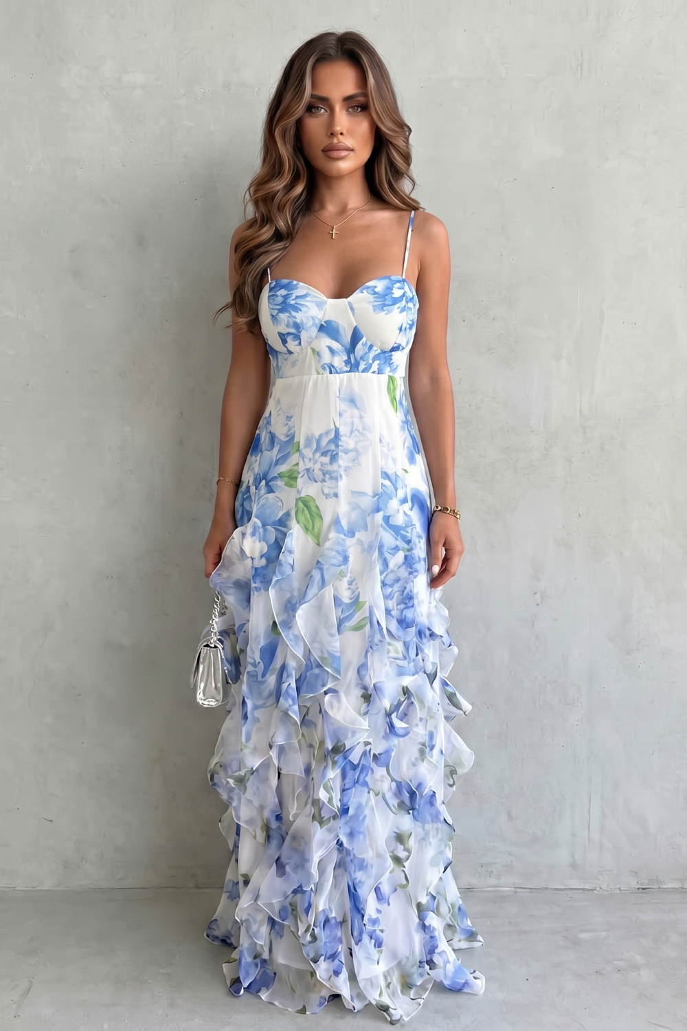 Sestina – Sheer floral cascade – Ruffled evening maxi dress-10601495232855-OLVIA ROSE LONDON