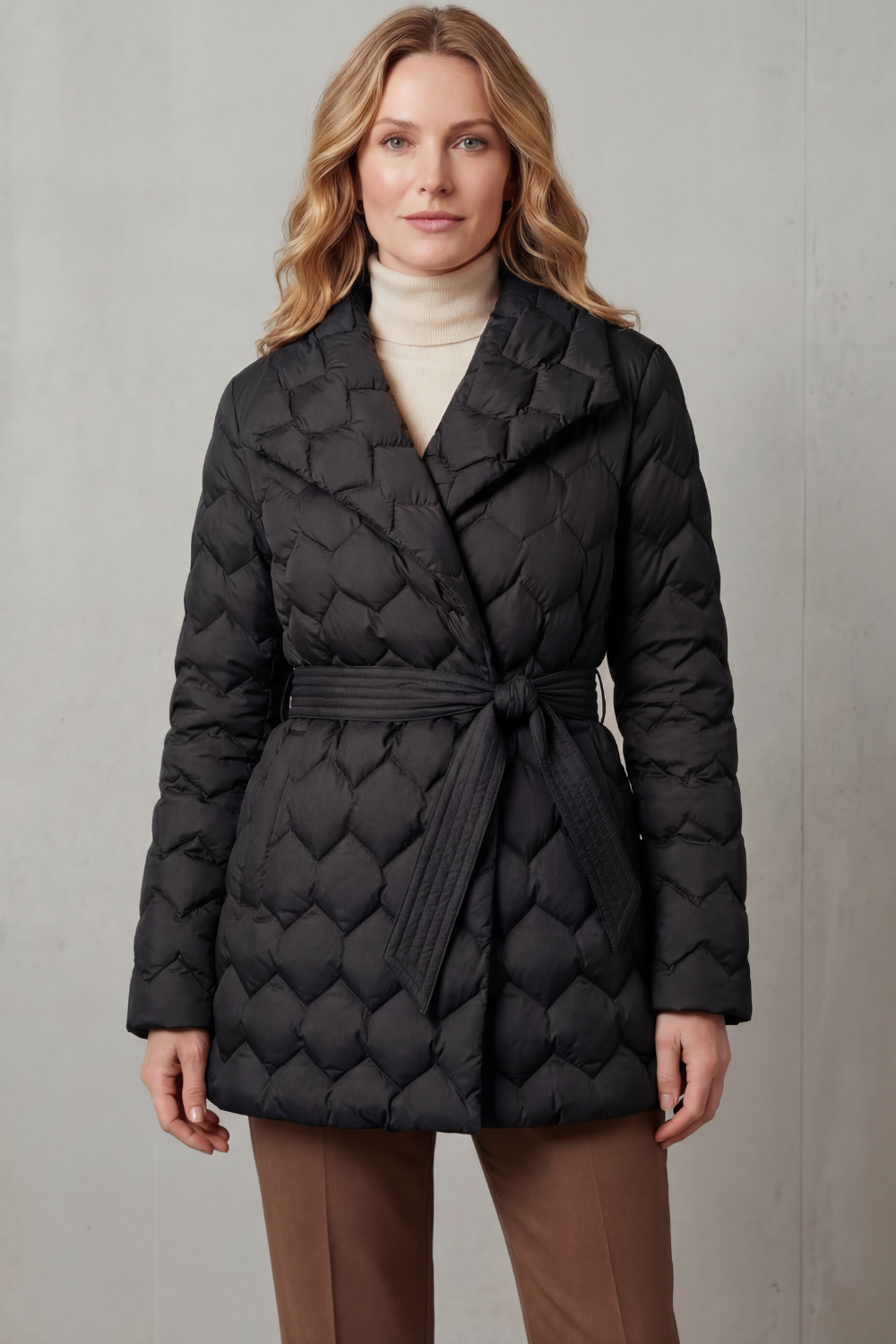 Solenza – Sculpted quilt – Belted puffer jacket-10469897437527-OLVIA ROSE LONDON