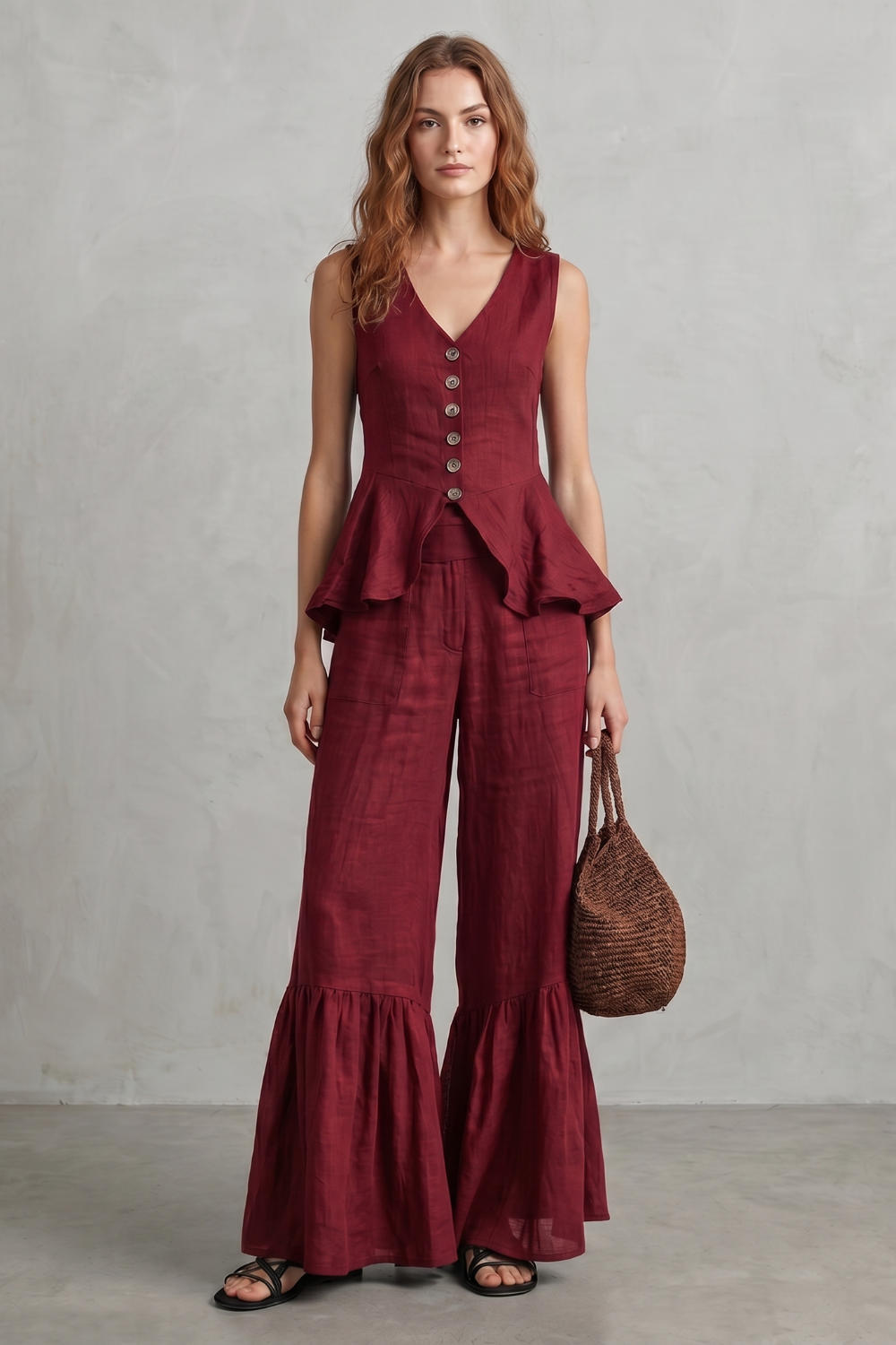 Solivette – Ruffled resort elegance – Trouser set-10908686352727-OLVIA ROSE LONDON