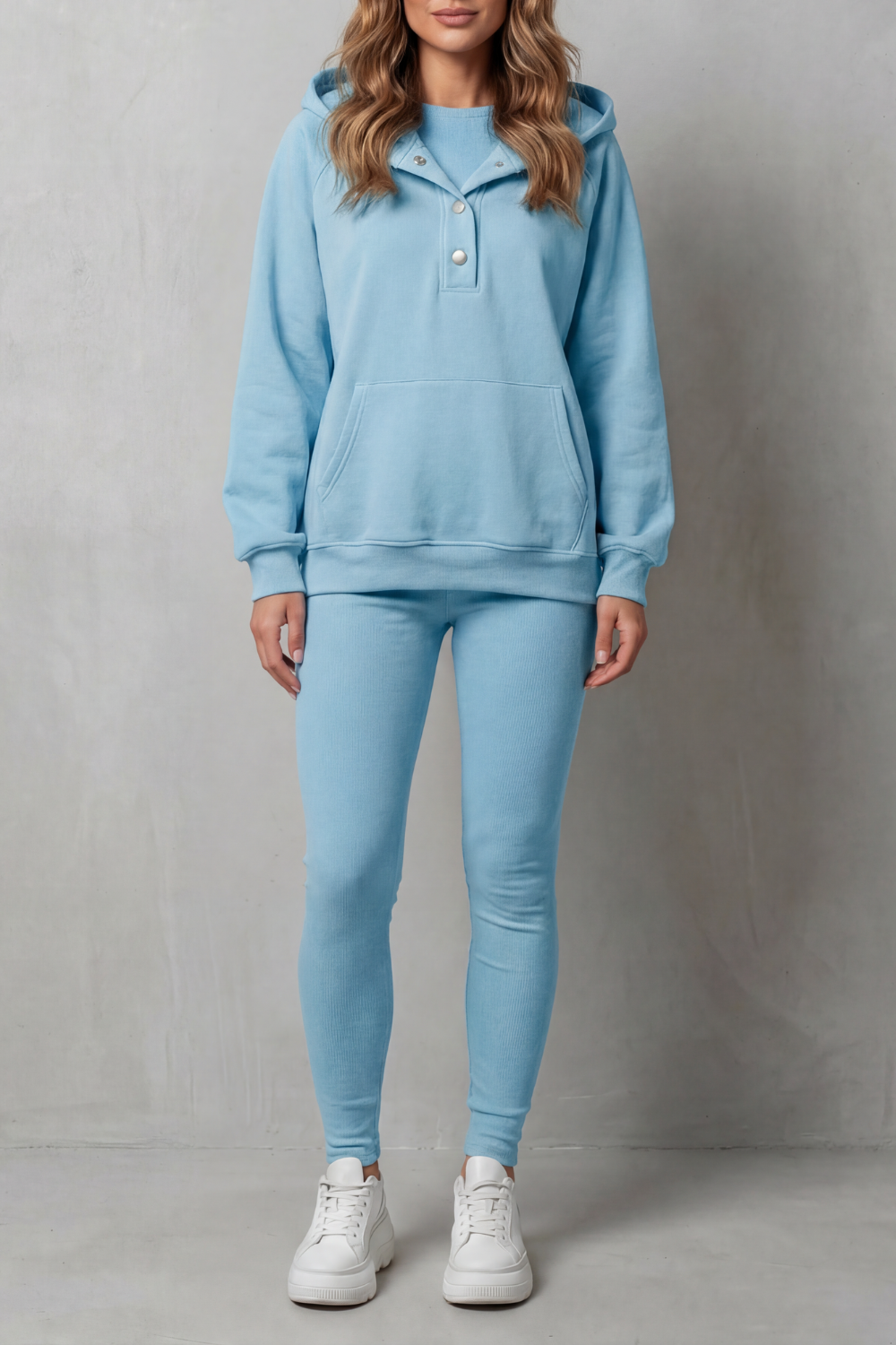 Thalina – Button detail hoodie – Cozy Relaxed Set-10490774618455-OLVIA ROSE LONDON