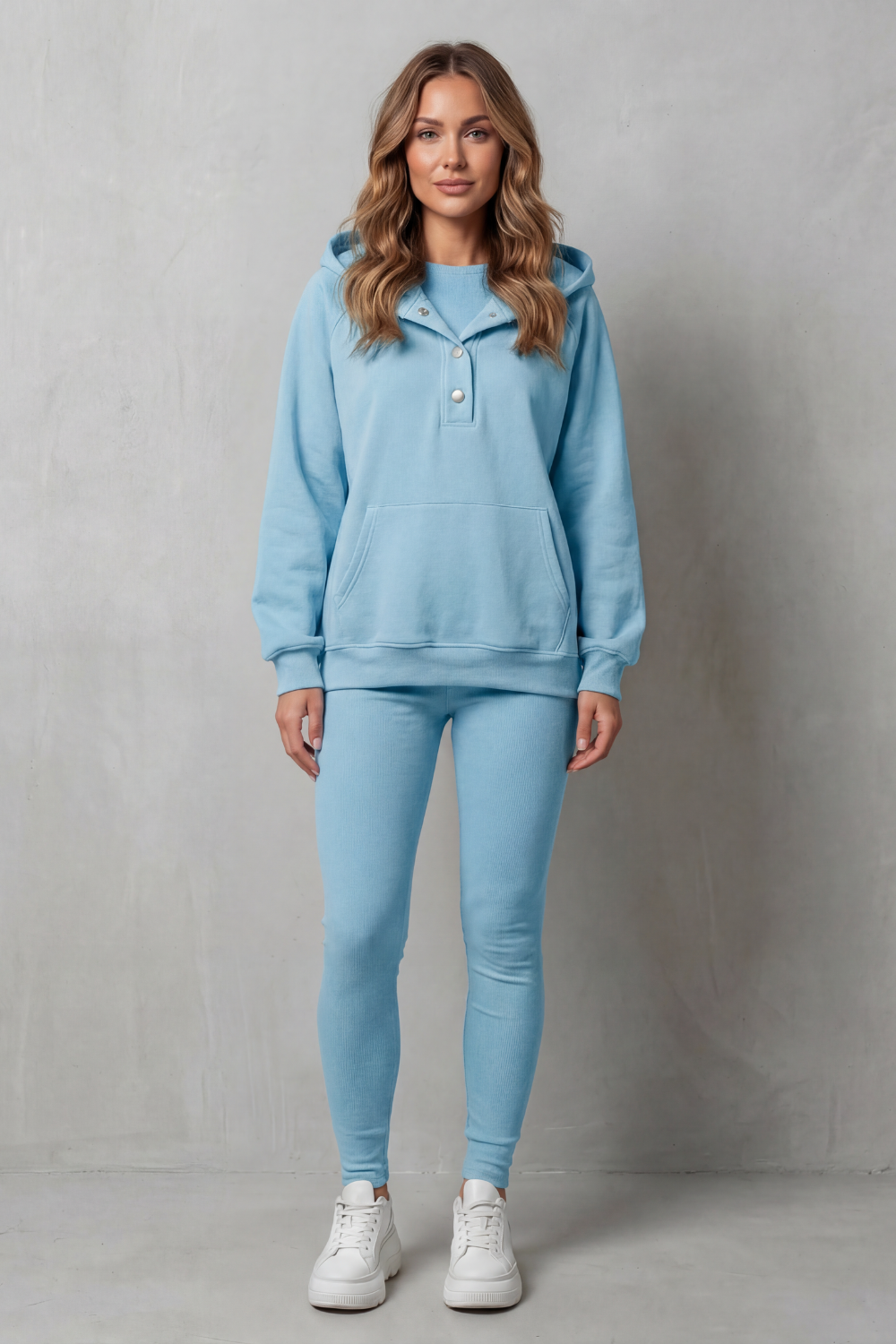 Thalina – Button detail hoodie – Cozy Relaxed Set-10490774618455-OLVIA ROSE LONDON