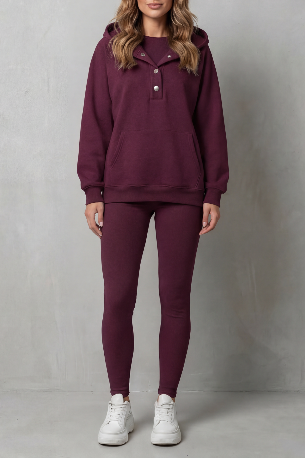 Thalina – Button detail hoodie – Cozy Relaxed Set-10490774618455-OLVIA ROSE LONDON