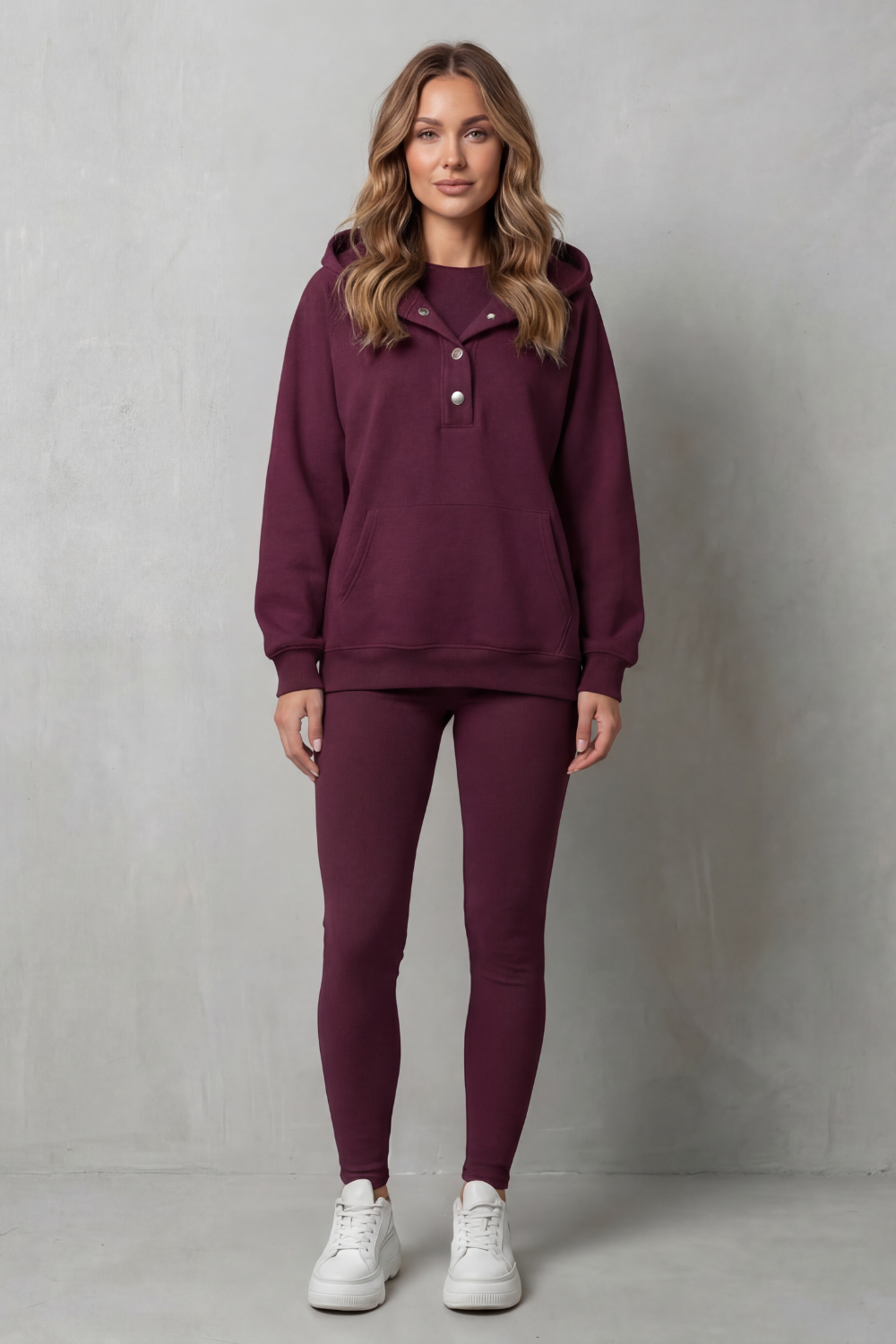Thalina – Button detail hoodie – Cozy Relaxed Set-10490774618455-OLVIA ROSE LONDON