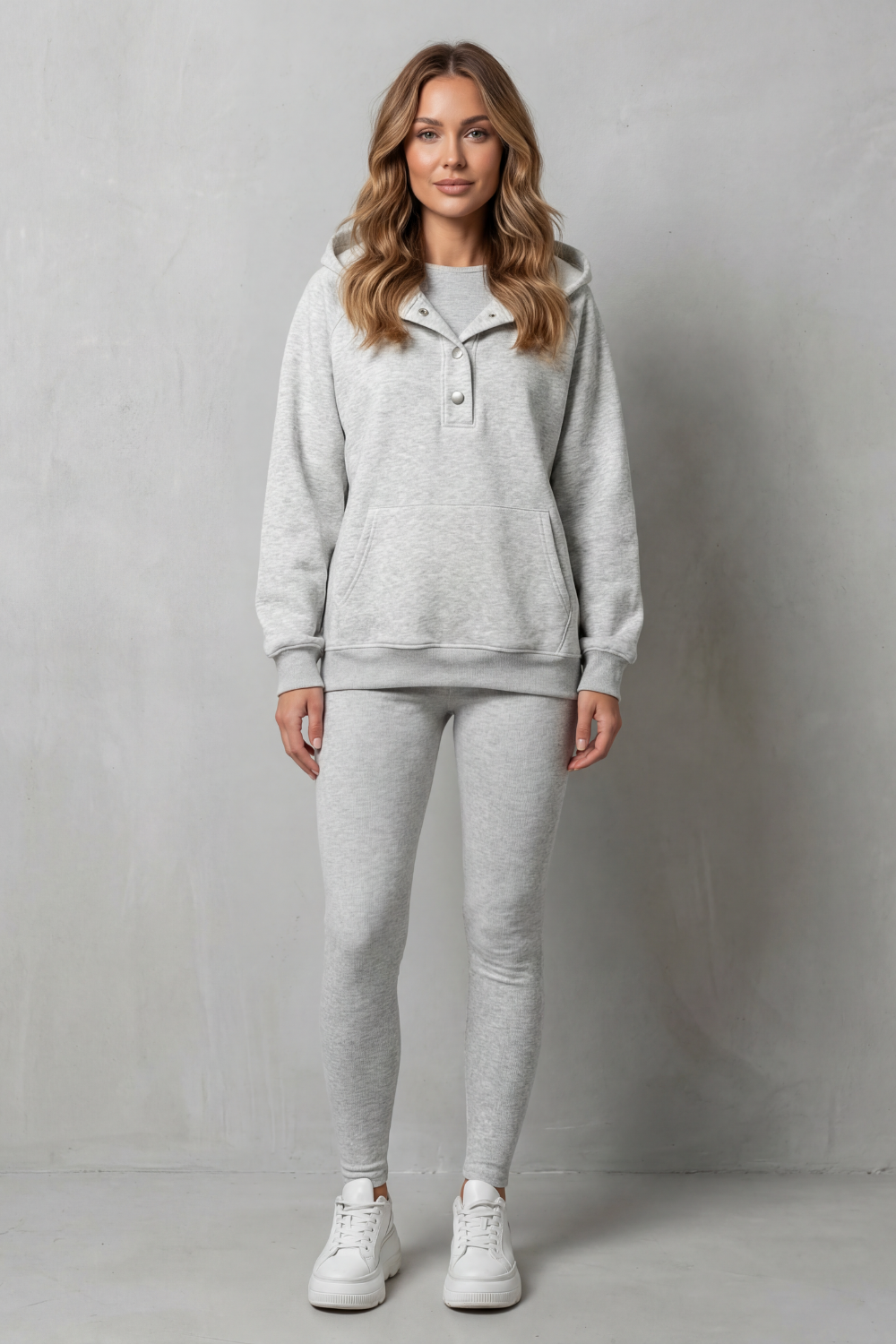 Thalina – Button detail hoodie – Cozy Relaxed Set-10490774618455-OLVIA ROSE LONDON