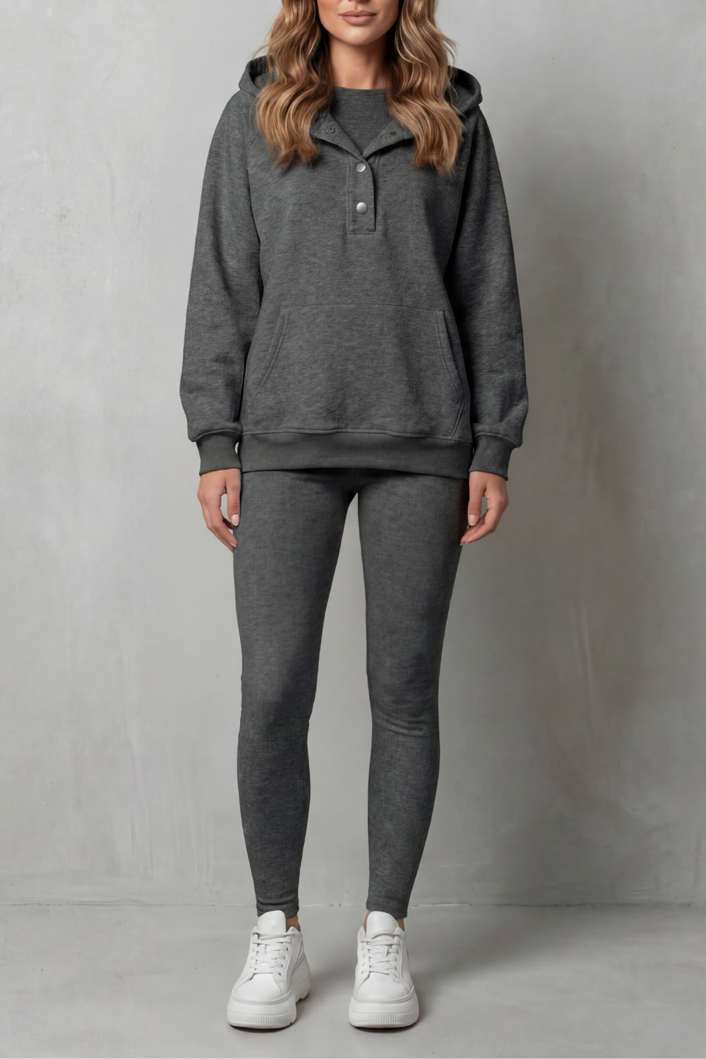 Thalina – Button detail hoodie – Cozy Relaxed Set-10490774618455-OLVIA ROSE LONDON