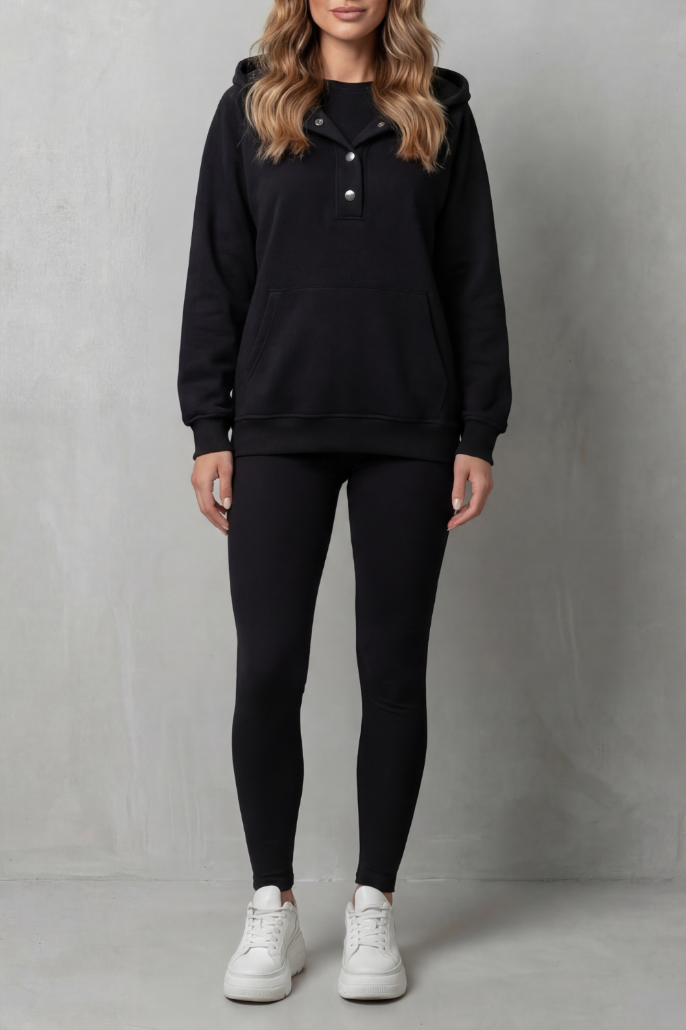 Thalina – Button detail hoodie – Cozy Relaxed Set-10490774618455-OLVIA ROSE LONDON