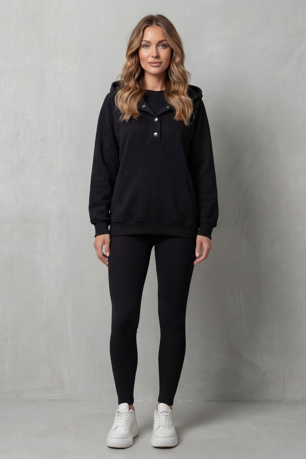 Thalina – Button detail hoodie – Cozy Relaxed Set-10490774618455-OLVIA ROSE LONDON