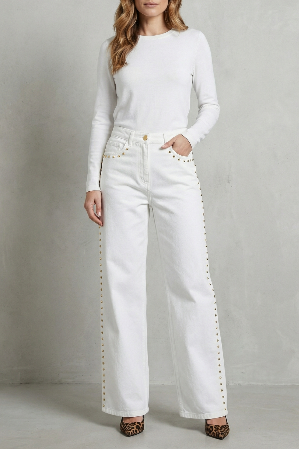 Valdenza – Gold stud trim – Straight leg jeans-10427421557079-OLVIA ROSE LONDON