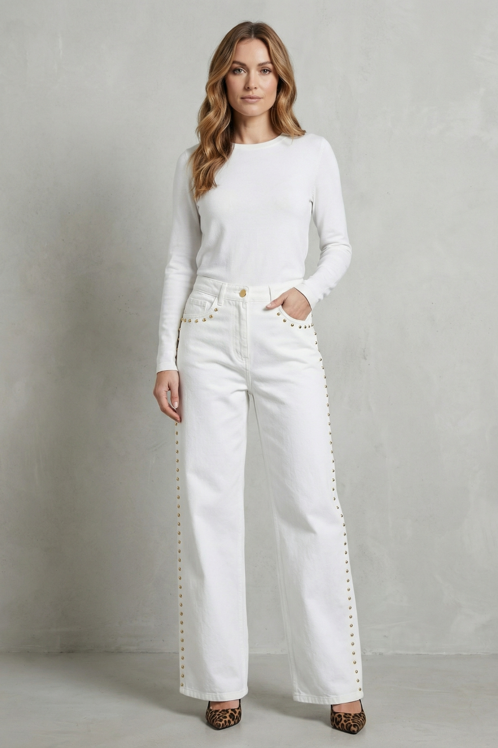 Valdenza – Gold stud trim – Straight leg jeans-10427421557079-OLVIA ROSE LONDON