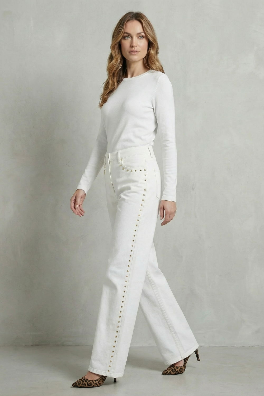 Valdenza – Gold stud trim – Straight leg jeans-10427421557079-OLVIA ROSE LONDON