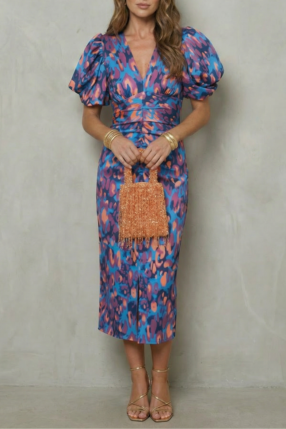 Valerissa – Bold abstract statement – Puff sleeve midi dress-10601551790423-OLVIA ROSE LONDON