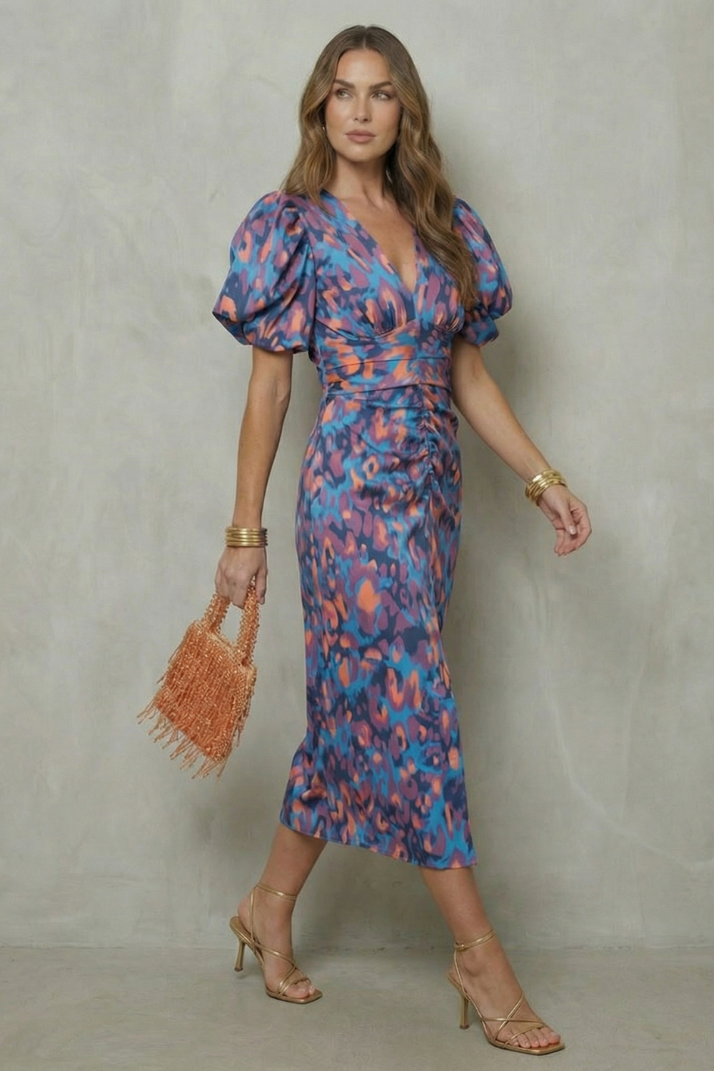 Valerissa – Bold abstract statement – Puff sleeve midi dress-10601551790423-OLVIA ROSE LONDON