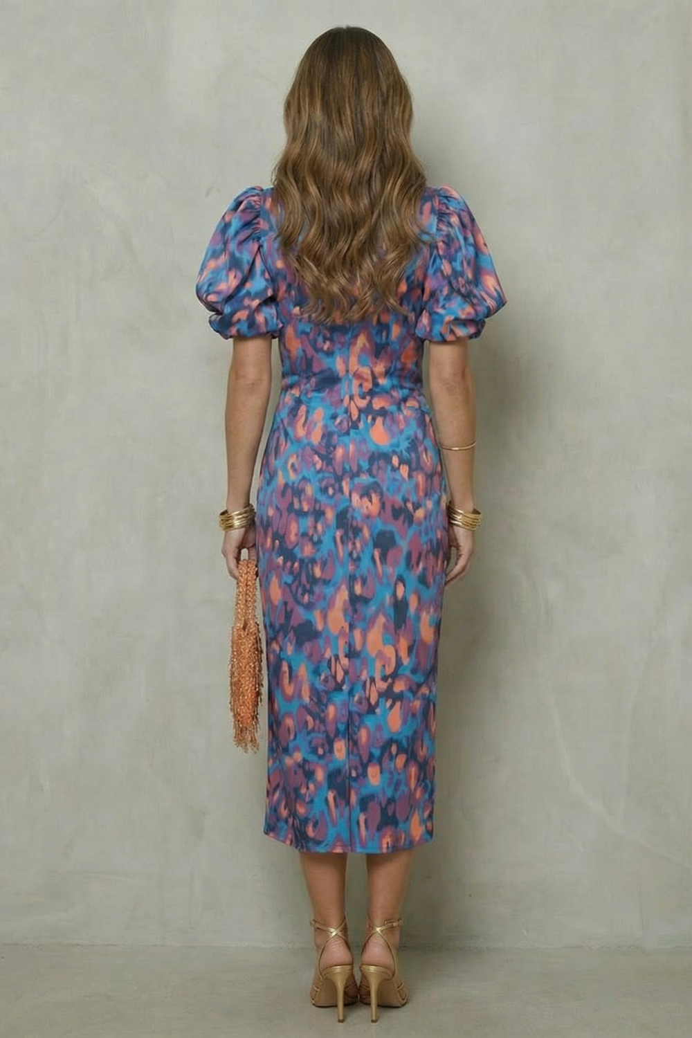 Valerissa – Bold abstract statement – Puff sleeve midi dress-10601551790423-OLVIA ROSE LONDON