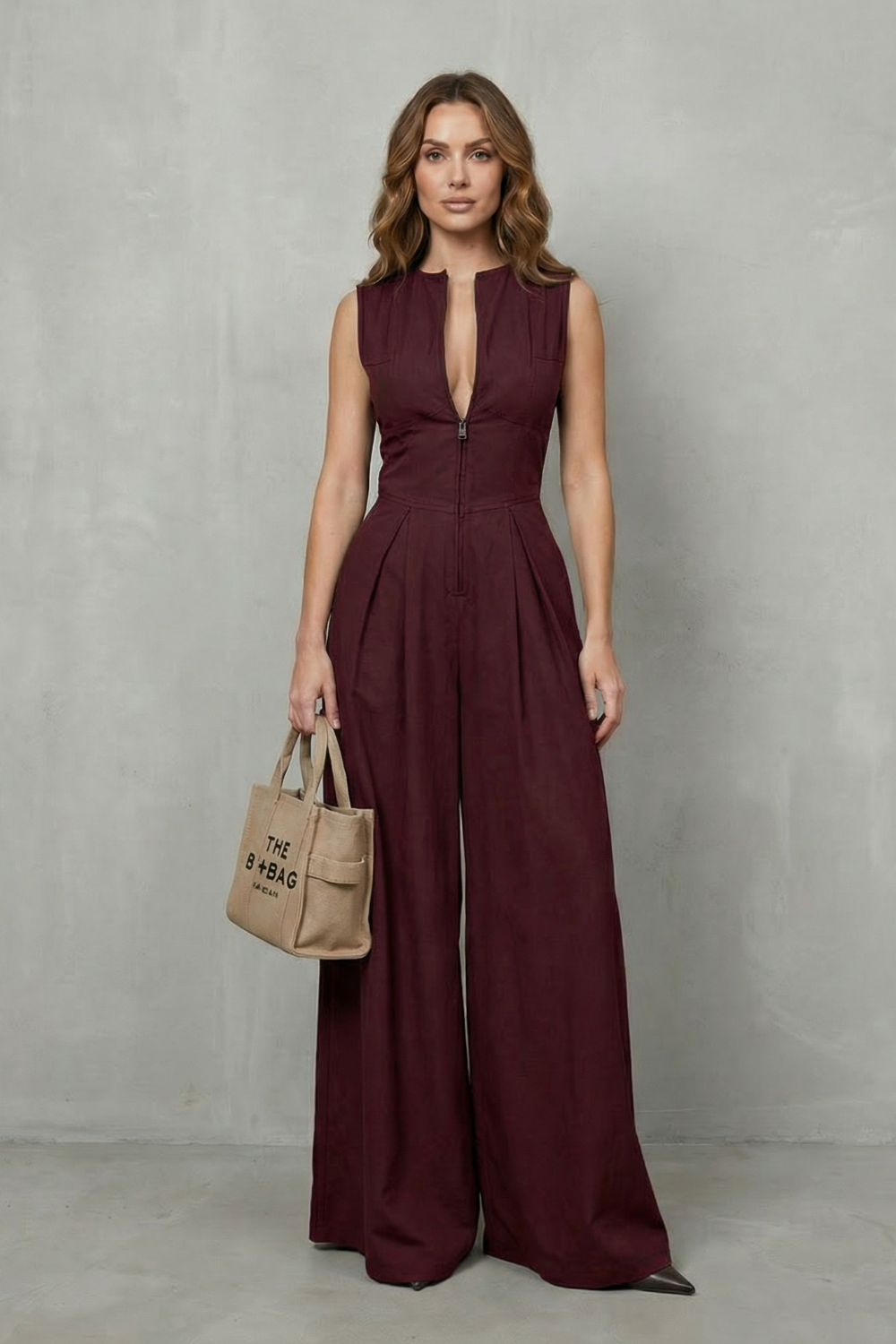 Valerisse – Sculpted zip-front elegance – Wide leg jumpsuit-10747354480983-OLVIA ROSE LONDON