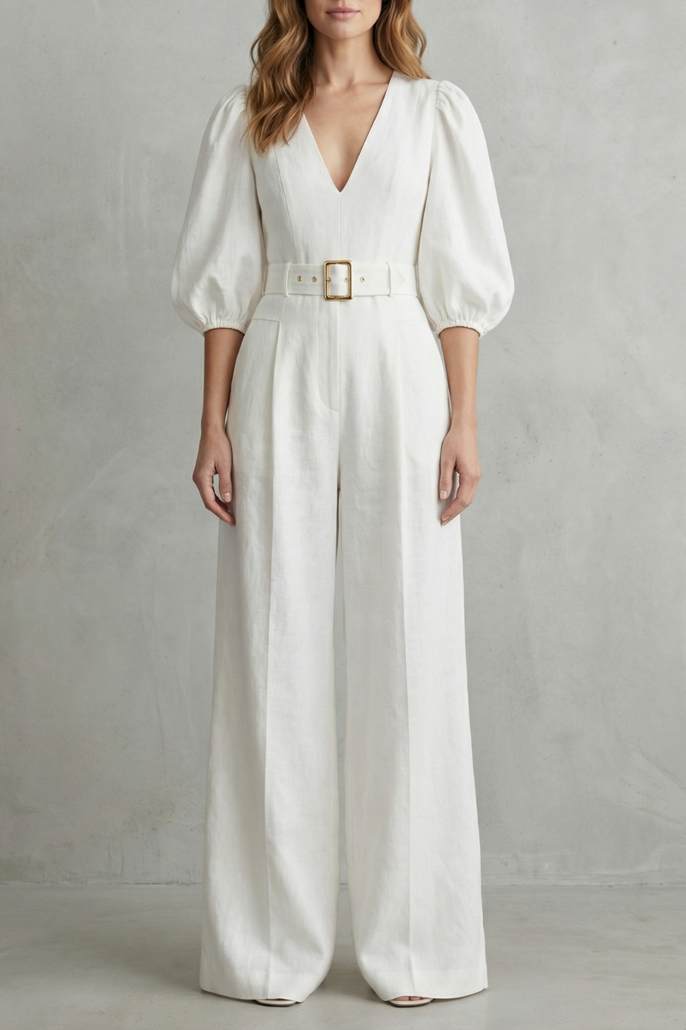 Velmora – Elegant belted puff sleeve – Wide leg jumpsuit-10644026687831-OLVIA ROSE LONDON