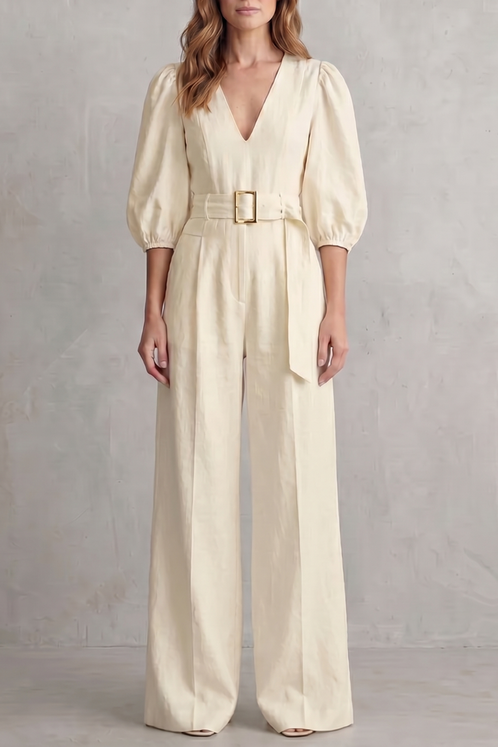 Velmora – Elegant belted puff sleeve – Wide leg jumpsuit-10644026687831-OLVIA ROSE LONDON