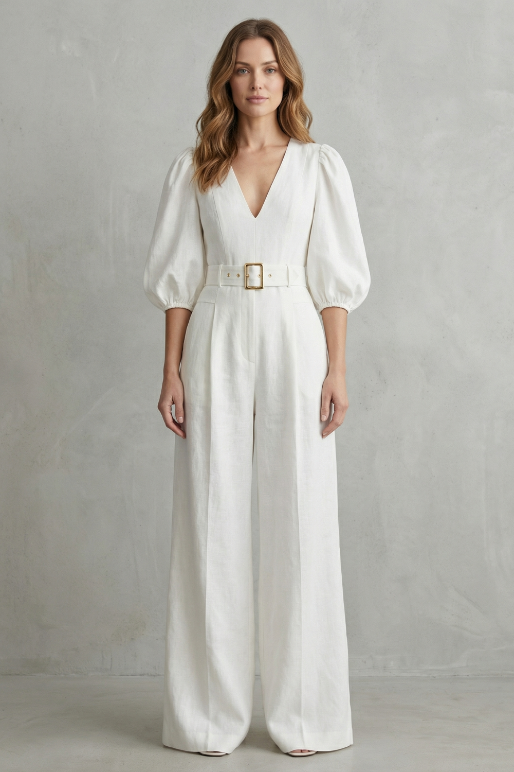 Velmora – Elegant belted puff sleeve – Wide leg jumpsuit-10644026687831-OLVIA ROSE LONDON