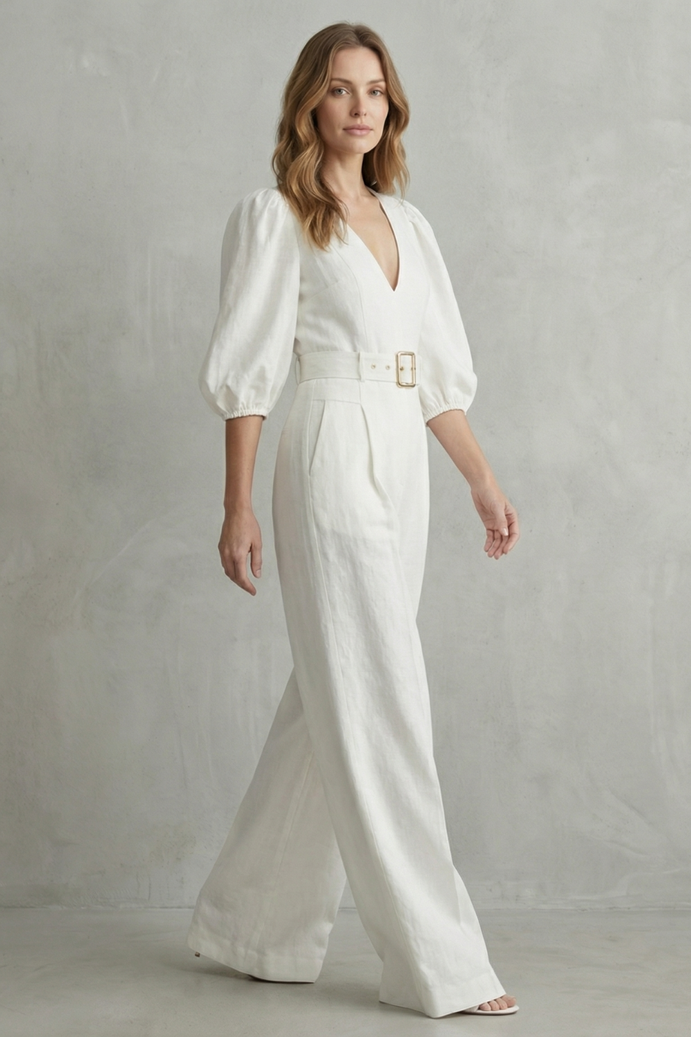Velmora – Elegant belted puff sleeve – Wide leg jumpsuit-10644026687831-OLVIA ROSE LONDON
