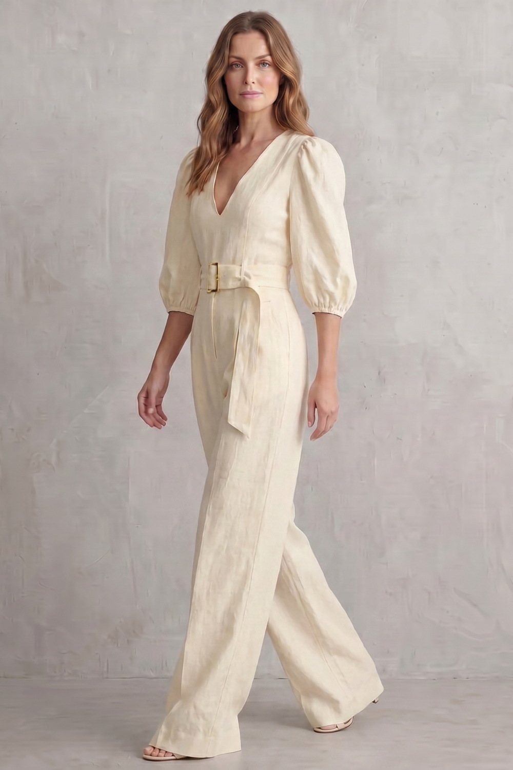 Velmora – Elegant belted puff sleeve – Wide leg jumpsuit-10644026687831-OLVIA ROSE LONDON