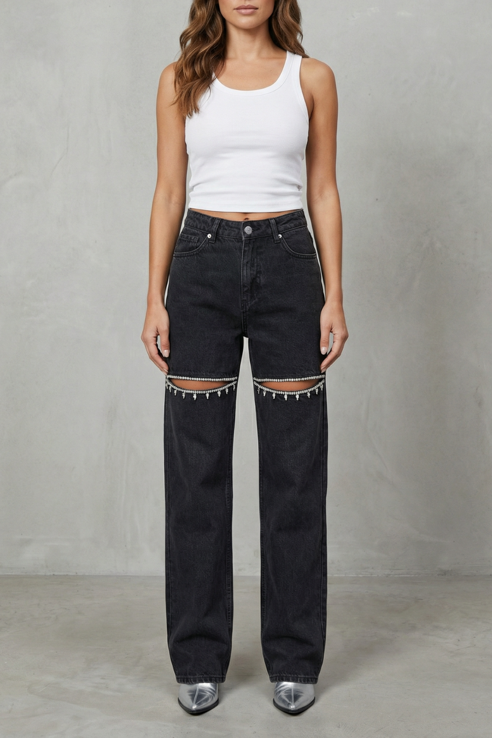 Velmoura – Crystal cut detail – Wide leg jeans-10427394457943-OLVIA ROSE LONDON