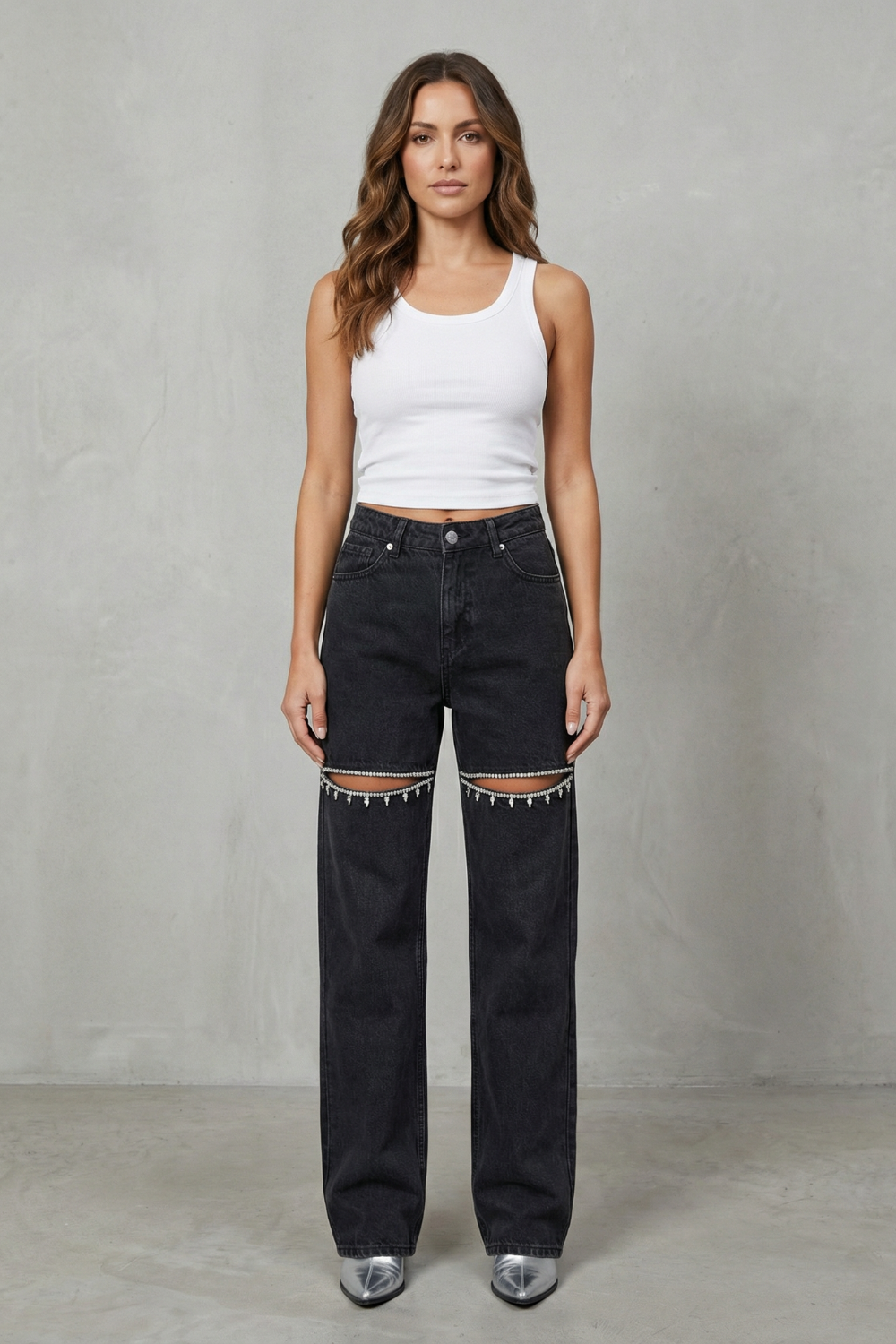 Velmoura – Crystal cut detail – Wide leg jeans-10427394457943-OLVIA ROSE LONDON