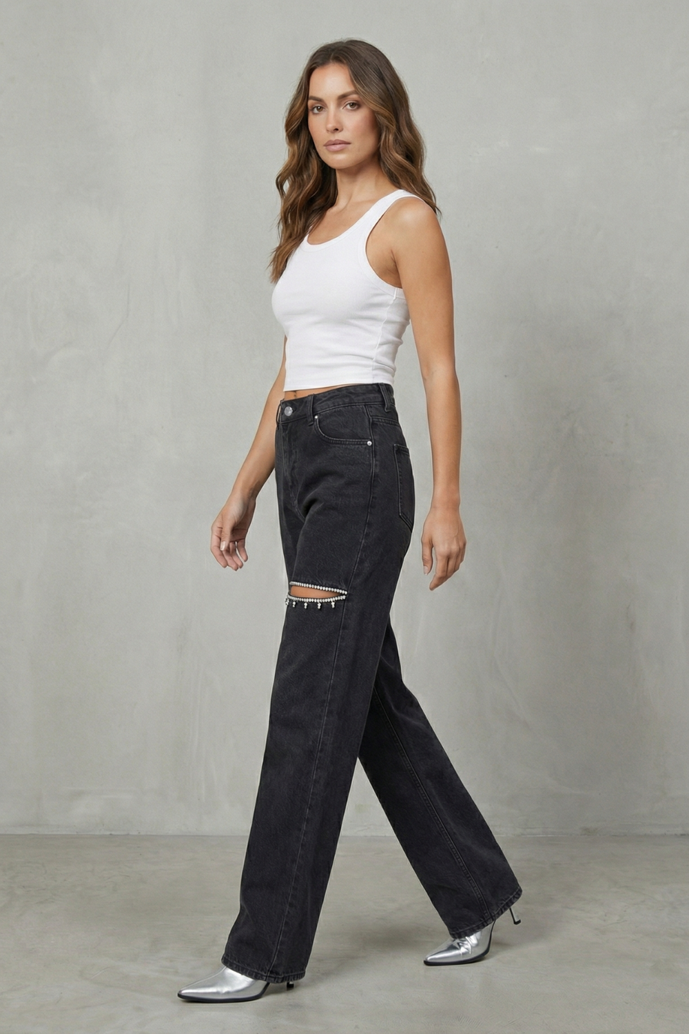Velmoura – Crystal cut detail – Wide leg jeans-10427394457943-OLVIA ROSE LONDON