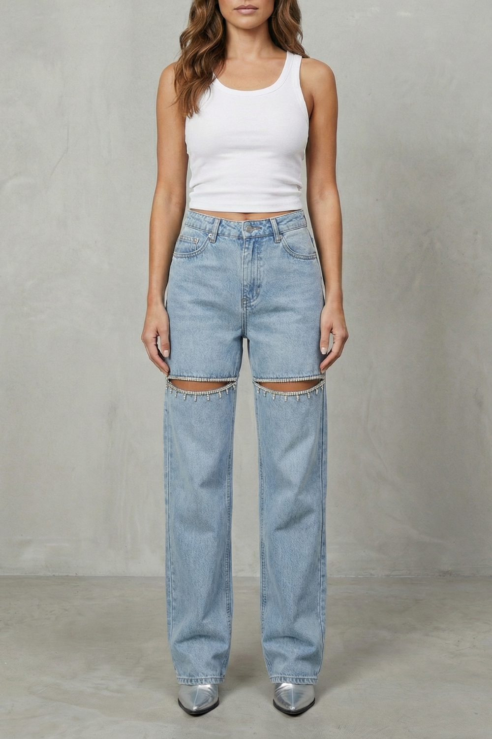 Velmoura – Crystal cut detail – Wide leg jeans-10427394457943-OLVIA ROSE LONDON