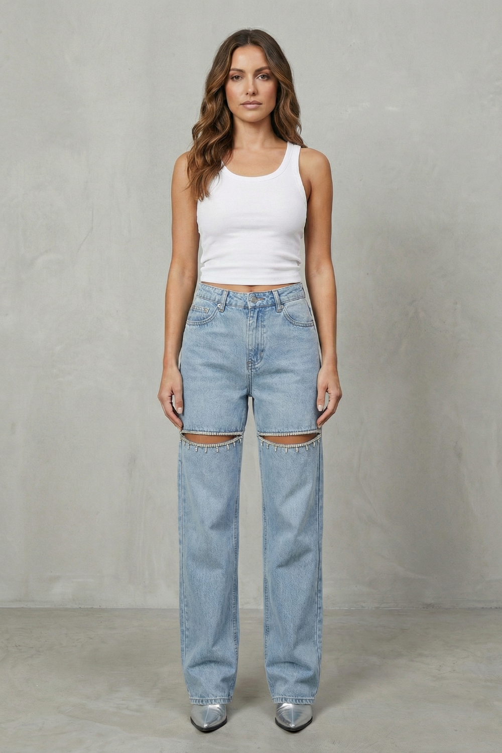 Velmoura – Crystal cut detail – Wide leg jeans-10427394457943-OLVIA ROSE LONDON