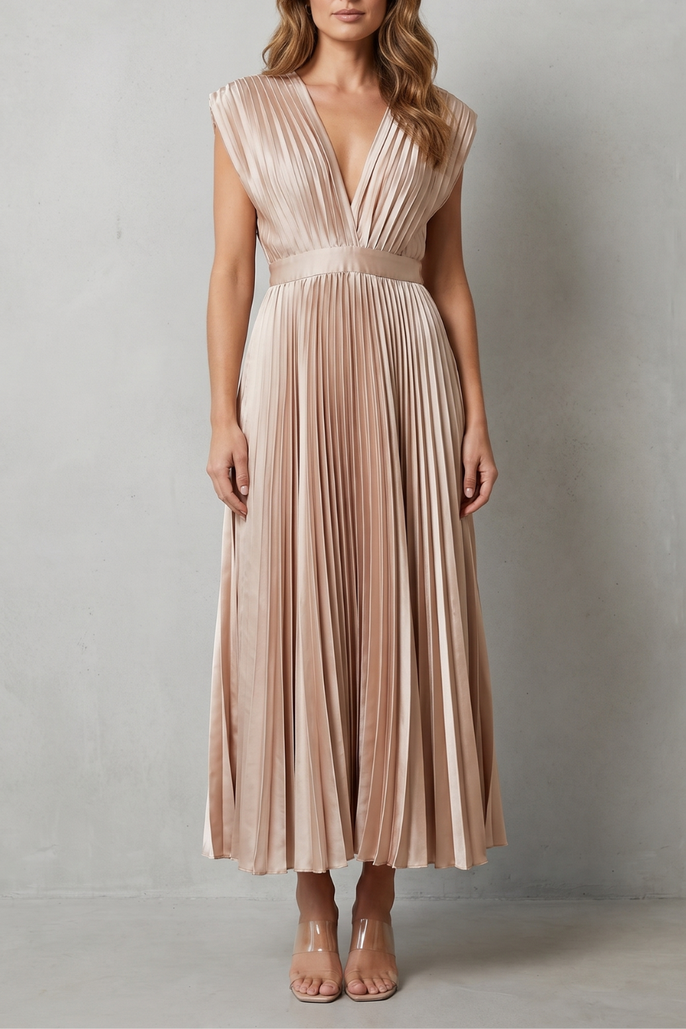 Veloria – Flowing pleated elegance – Midi dress-10911808356695-OLVIA ROSE LONDON