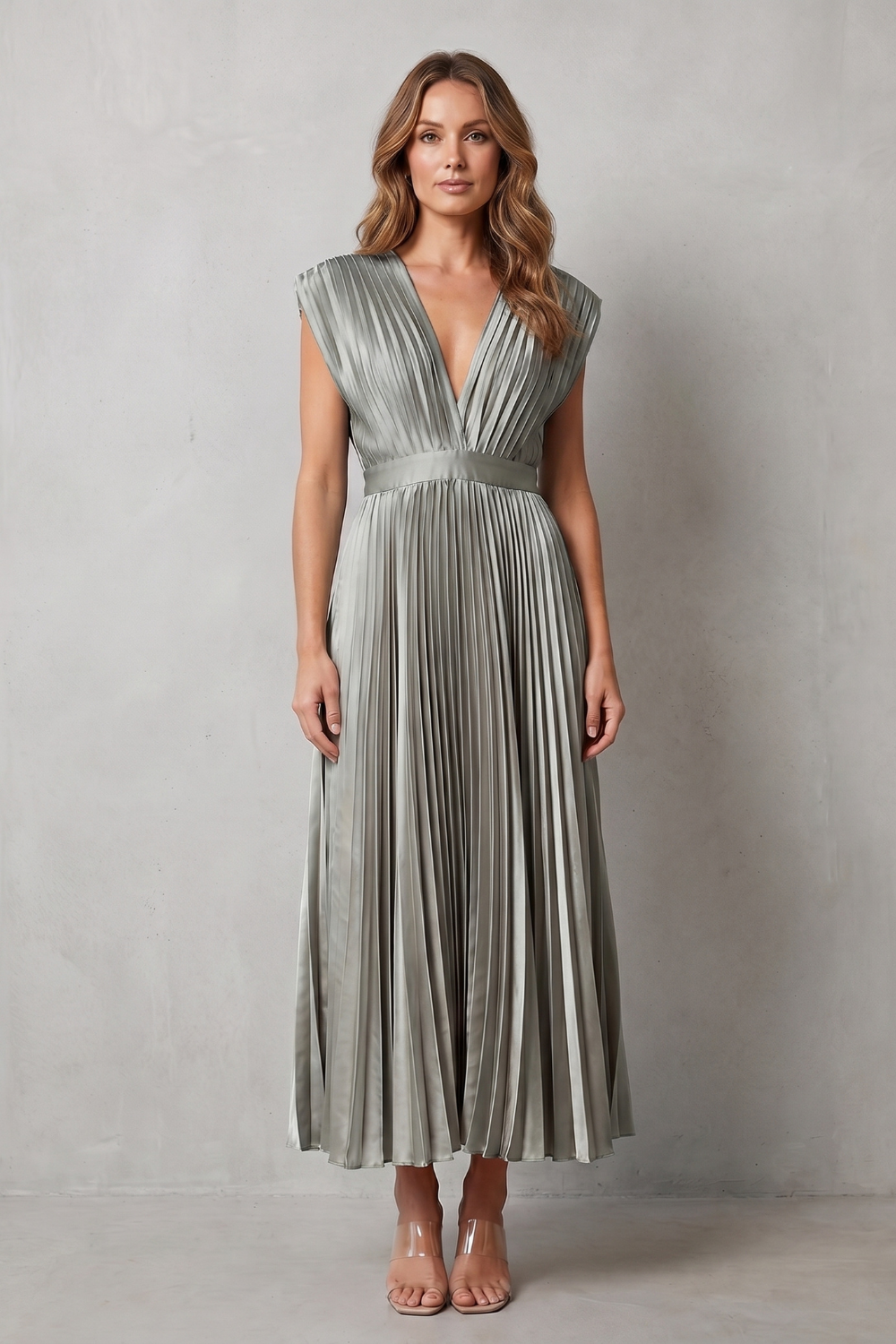 Veloria – Flowing pleated elegance – Midi dress-10911808356695-OLVIA ROSE LONDON