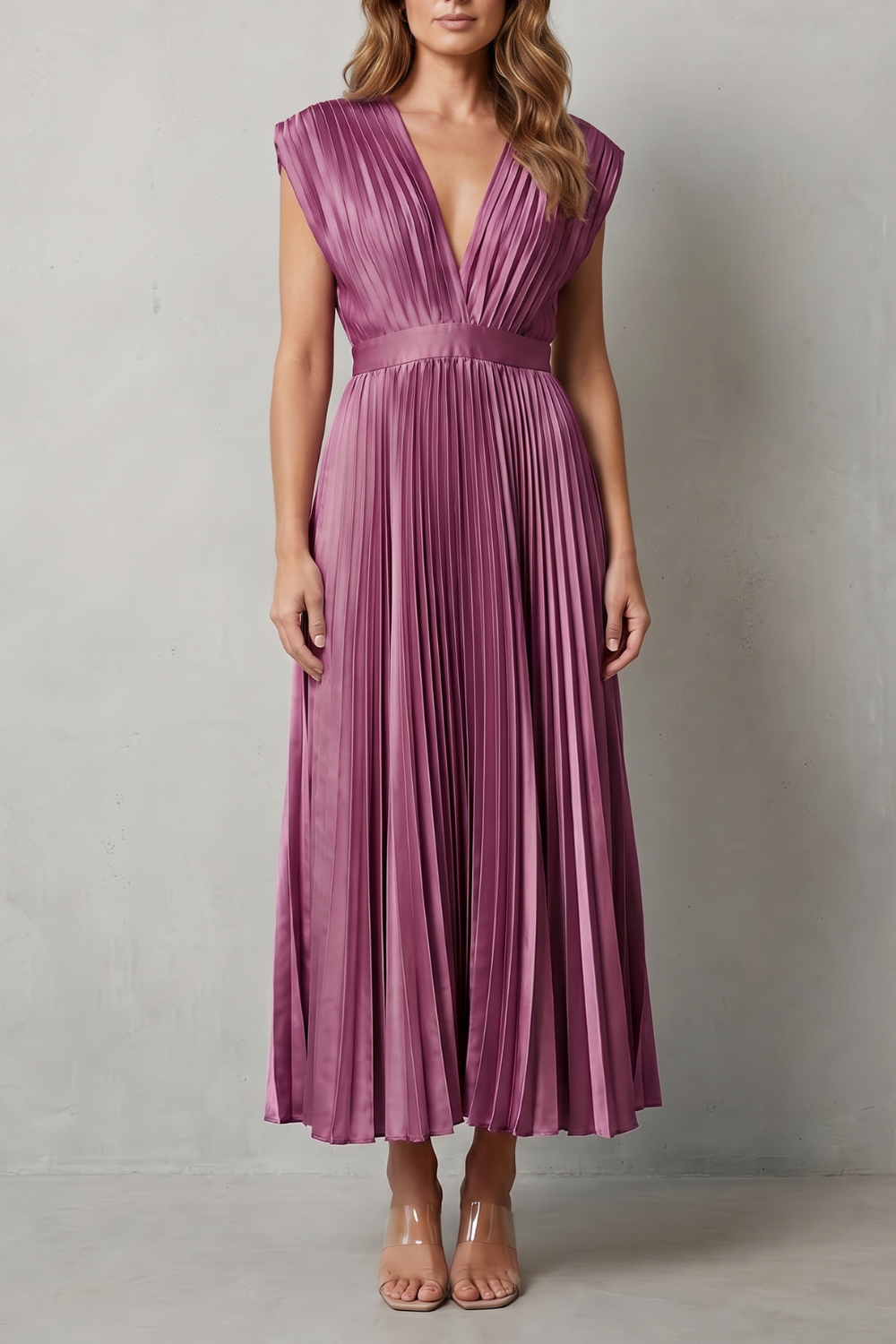 Veloria – Flowing pleated elegance – Midi dress-10911808356695-OLVIA ROSE LONDON