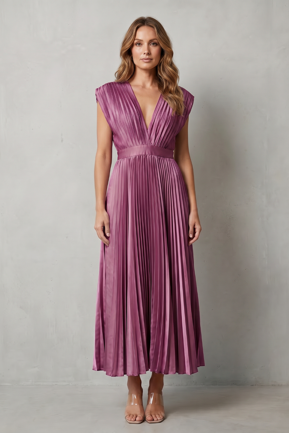 Veloria – Flowing pleated elegance – Midi dress-10911808356695-OLVIA ROSE LONDON