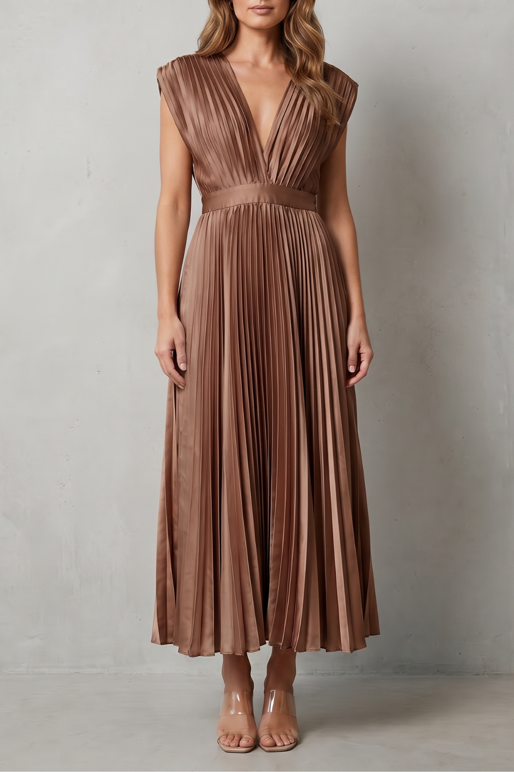 Veloria – Flowing pleated elegance – Midi dress-10911808356695-OLVIA ROSE LONDON
