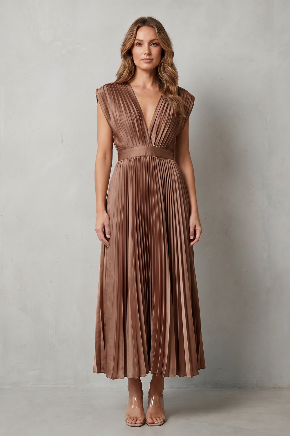 Veloria – Flowing pleated elegance – Midi dress-10911808356695-OLVIA ROSE LONDON