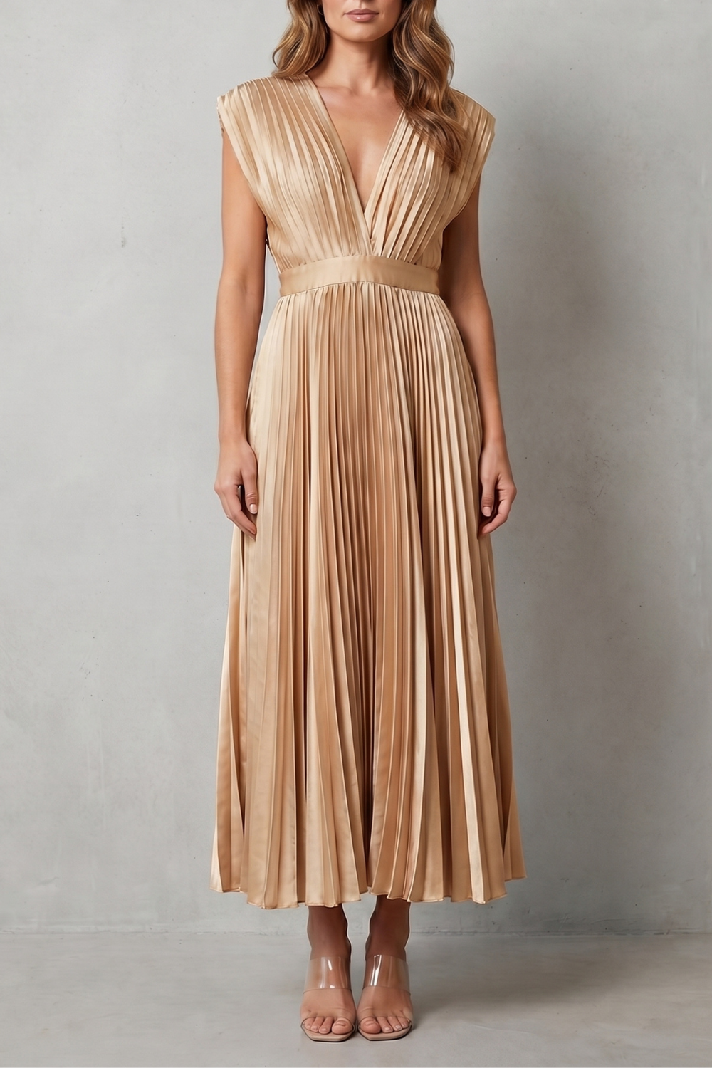 Veloria – Flowing pleated elegance – Midi dress-10911808356695-OLVIA ROSE LONDON