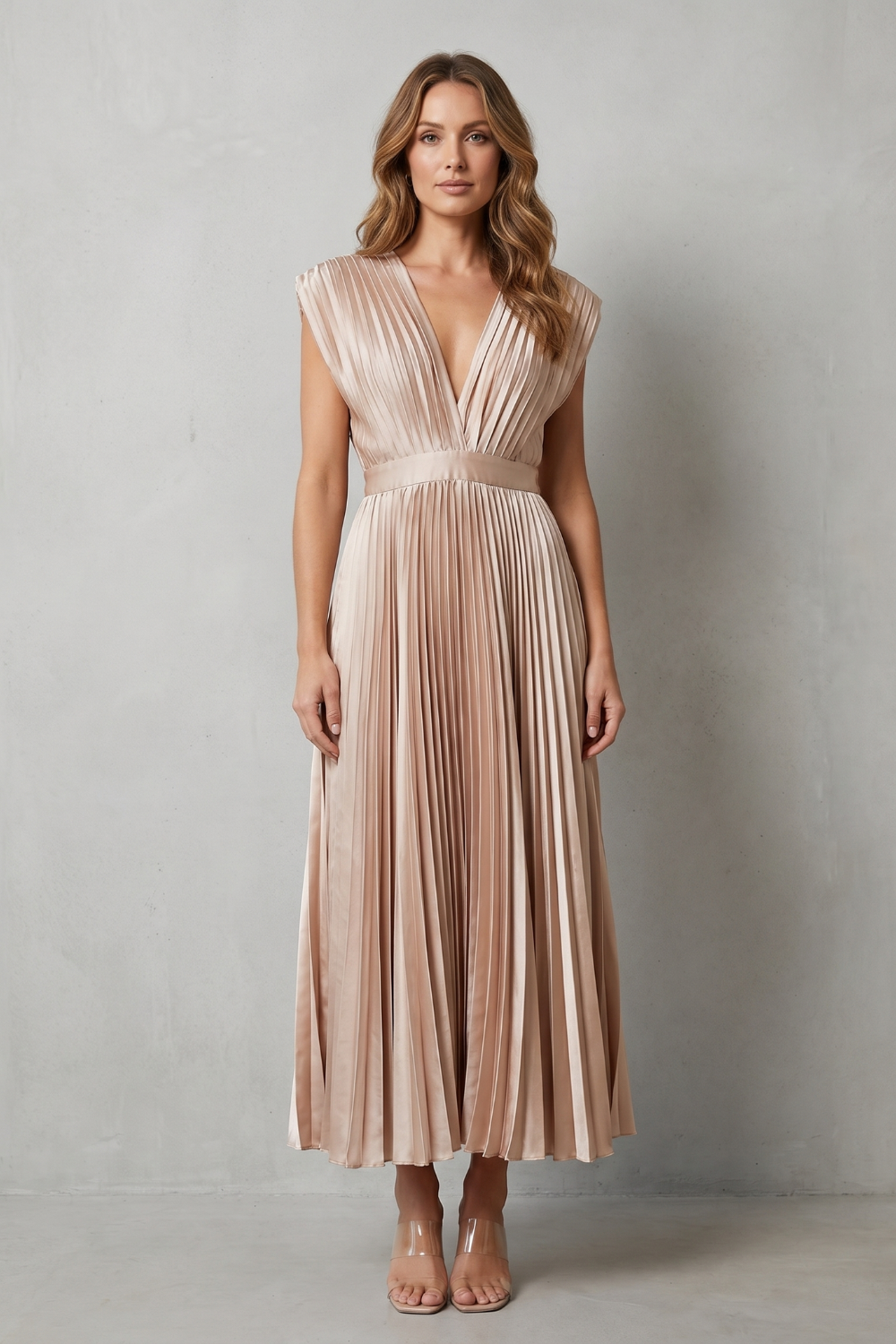 Veloria – Flowing pleated elegance – Midi dress-10911808356695-OLVIA ROSE LONDON