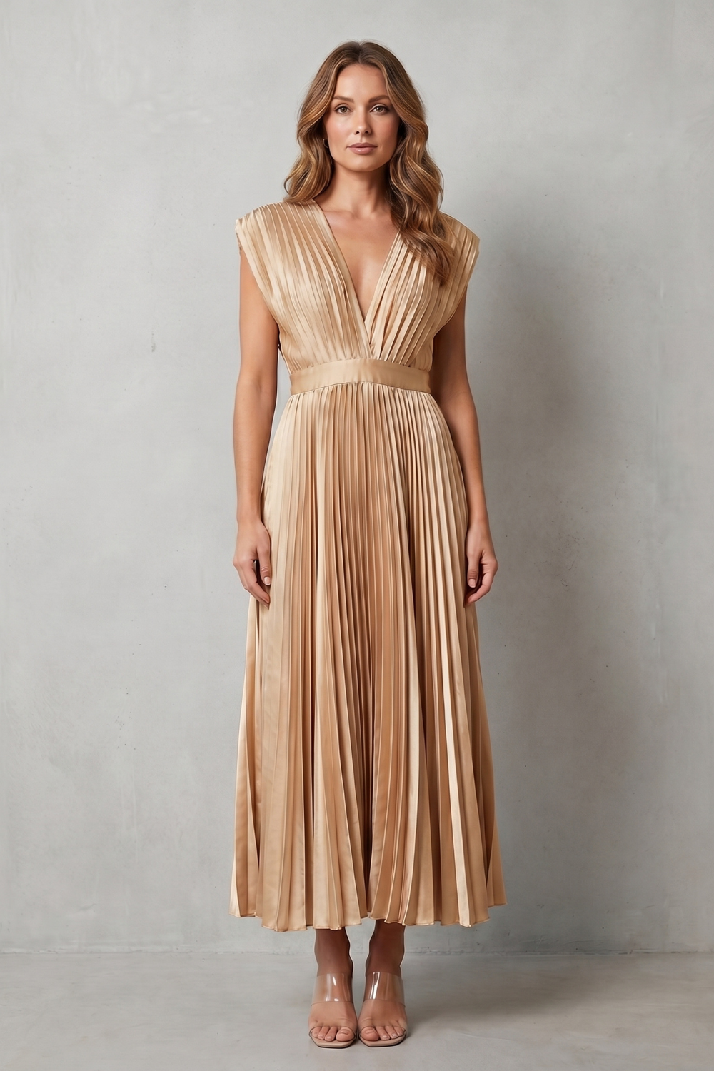 Veloria – Flowing pleated elegance – Midi dress-10911808356695-OLVIA ROSE LONDON