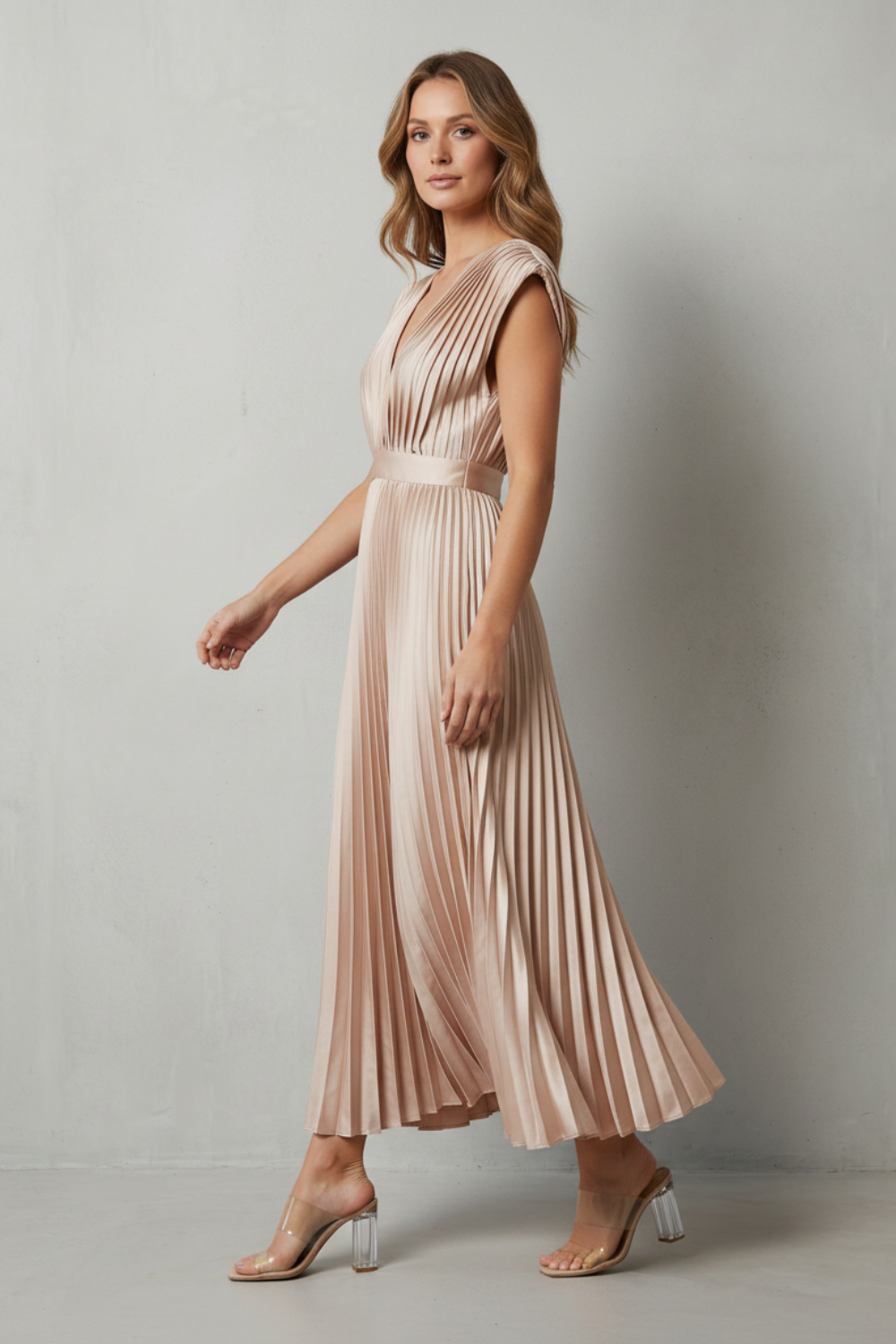 Veloria – Flowing pleated elegance – Midi dress-10911808356695-OLVIA ROSE LONDON