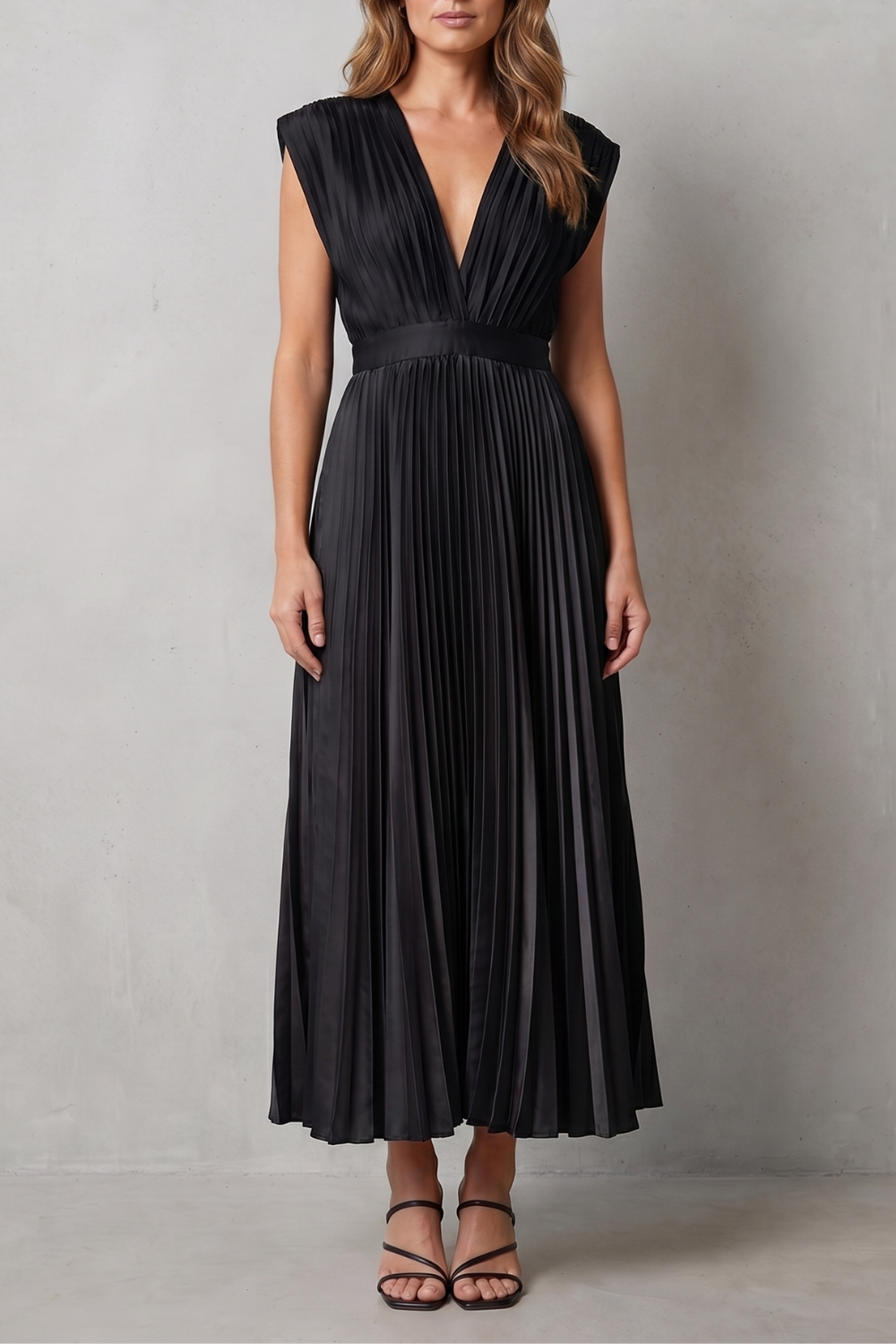 Veloria – Flowing pleated elegance – Midi dress-10911808356695-OLVIA ROSE LONDON