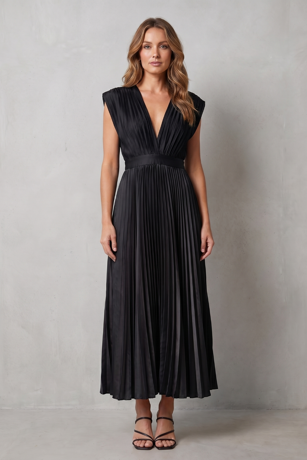 Veloria – Flowing pleated elegance – Midi dress-10911808356695-OLVIA ROSE LONDON